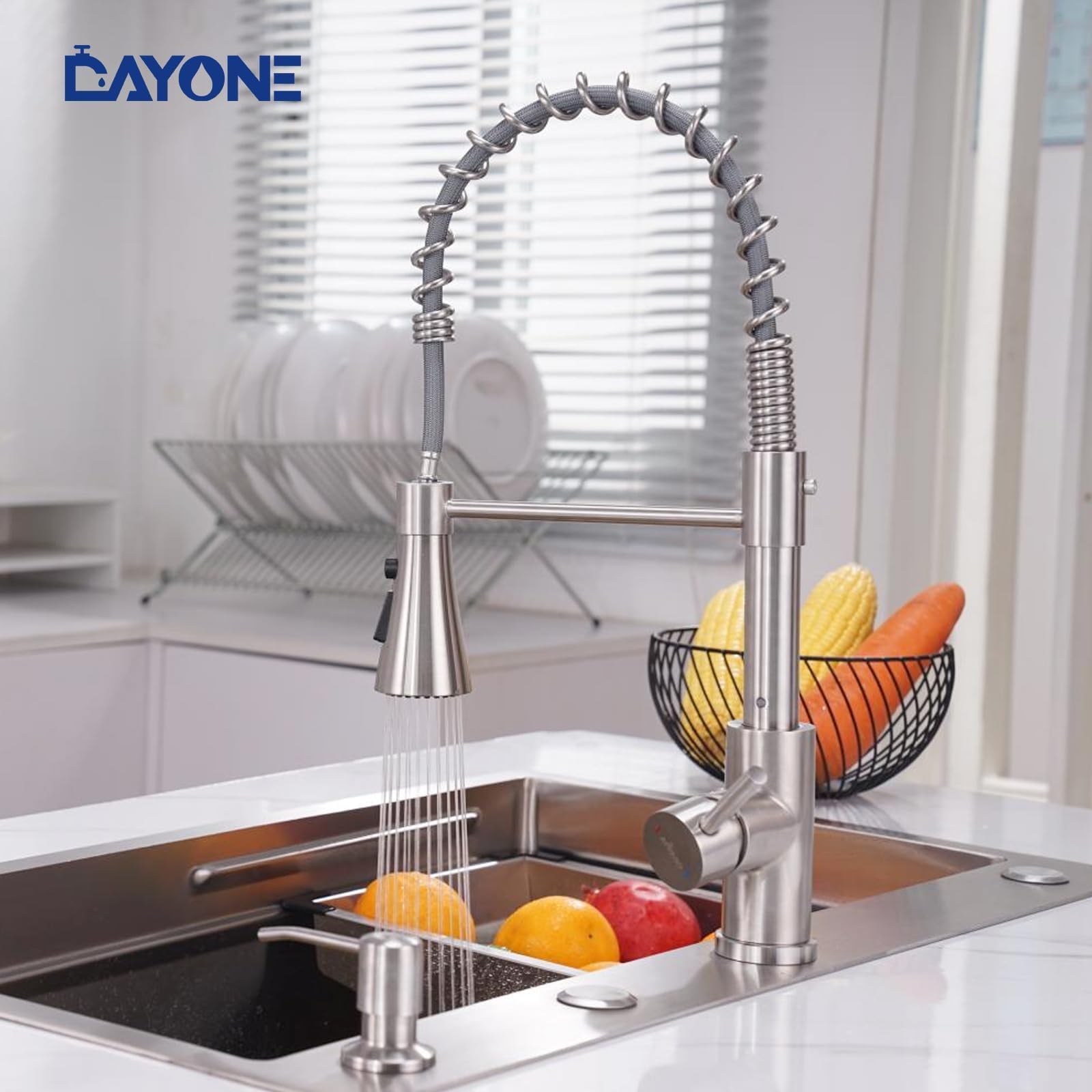 Dayone Touchless Kitchen Sink Faucet With Pull Down Sprayer And Soap Dispenser, Stainless Steel Motion Sensor Touch Faucet For Kitchen Sink Smart Hands- Single Handle, Brushed Nickel