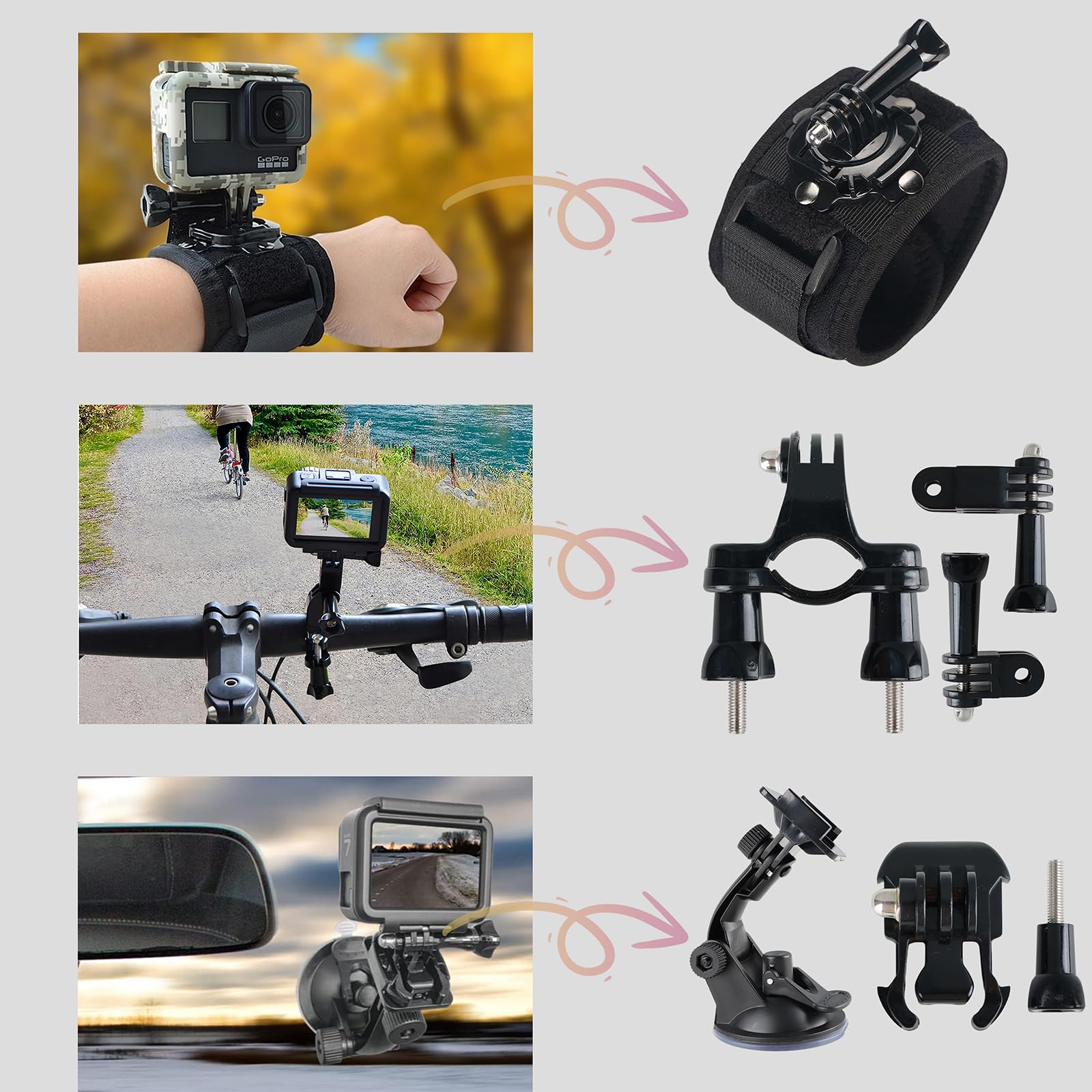 La Nreucets Action Camera Accessory For Gopro Hero 12/11/10/9/8/7/6/5 Akaso Ek7000 Insta360 X2 X3 Dji Osmo 4 3 2 Dbpower Apeman Yi Victsing