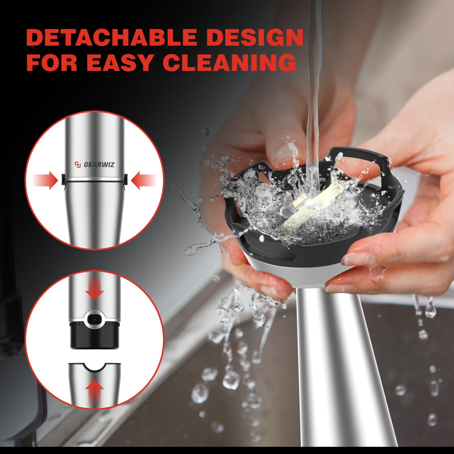 Gearwiz 1100W Corded Hand Blender – 6-In-1 Stick Blender – Variable Speed Immersion Blender With Titanium Blades – Corded Blender With Whisk Chopper Frother Storage Holder & Silicone Cover