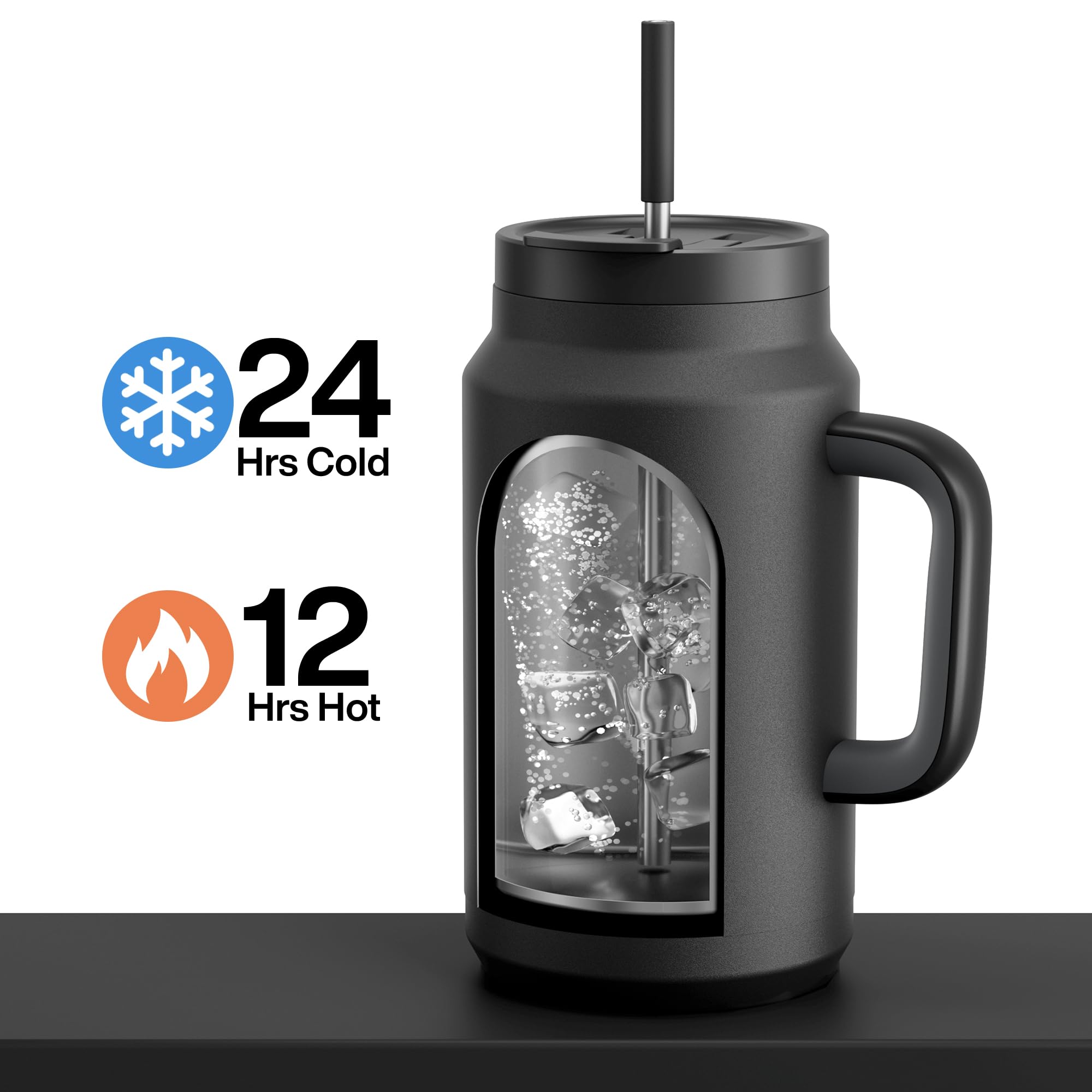 50 Oz Tumbler With Handle And Straw, 100% Leak-Proof Insulated Cup Large Water Bottle With 2-In-1 L
