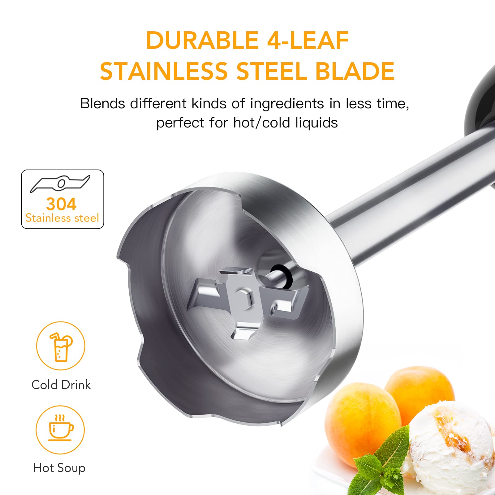 Aconee Immersion Hand Blender, 5-In-1 Hand Blender 800W Powerful Motor, 12 Speed & Turbo Mode Hand Mixer, 20Oz Beaker With Measuring Mark, 17Oz Food Chopper, Stainless Steel Blades, Bpa-, Whisk