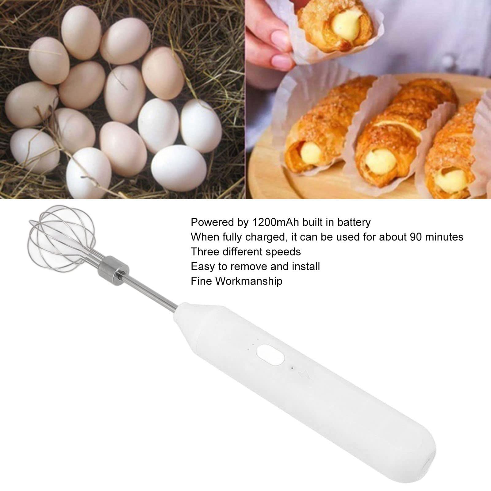 Gigicial Electric Hand Blender, Three Different Speeds, Coffee Blender For Cappuccino, Matcha And Eggs (White)