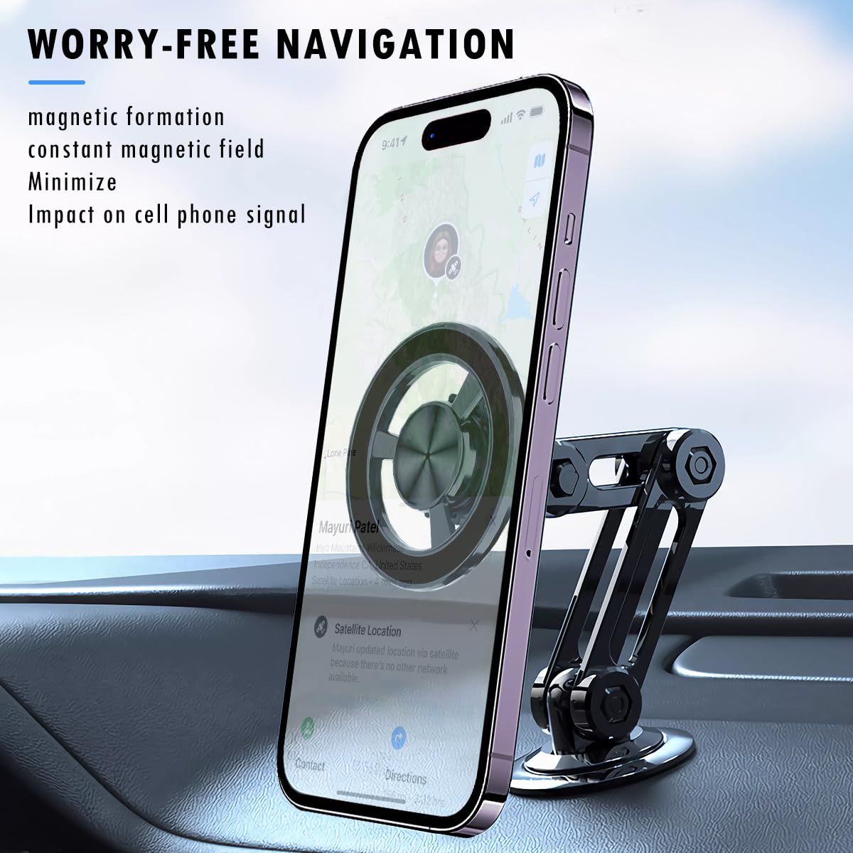 Jemey Universal 360° Pro -   Magnetic Suction Car Phone Holder, Hands  Automobile Mounts Cell Phone Holder With Metal Ring, Adjustable Cell Phone Mount For All Mobile Phones