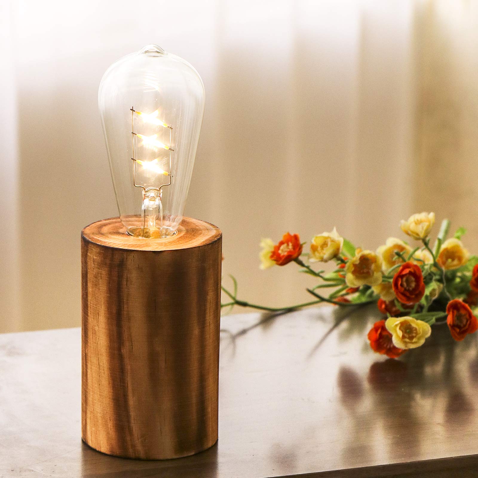Yishine Battery Operated Table Lamp Wood Night Light Decorative Table Light For Bedroom Living Room Lights Bedside Table Lamp Desk Decorative Lights Bright Light Festival Home Decoration(Single)