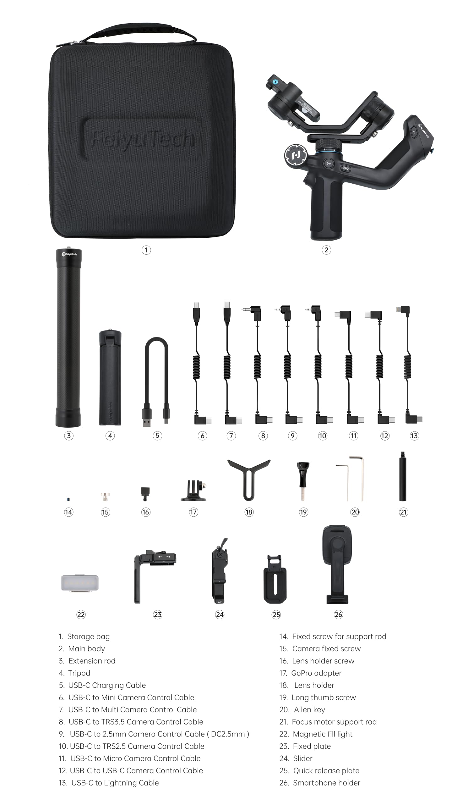 Feiyutech Scorp-Mini 2 Kit Camera Stabilizer With Ai Tracking/Fill Light, 3-Axis Gimbal Stabilizer For Mirrorless Camera,Compact Cameras,Action Camera,Smartphone,Max Payload 2.65 Ib