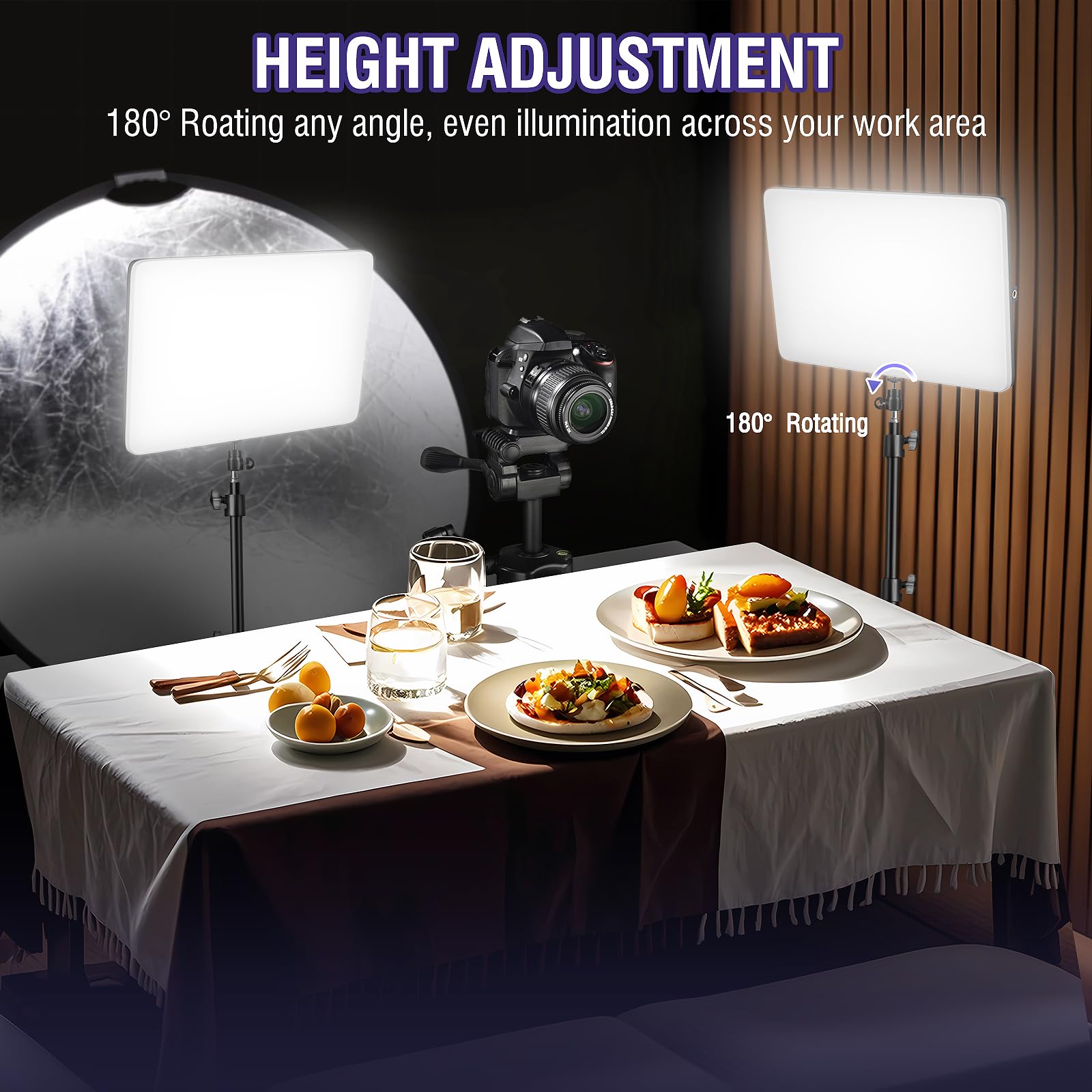 Icceue 2-Pack Led Video Light Kit With 63'' Tripod Stand, 2500K-8500K Dimmable Studio Light Photography Panel Lighting For Video Recording Game Live Streaming Podcast Youtube Filming, Phone Holder
