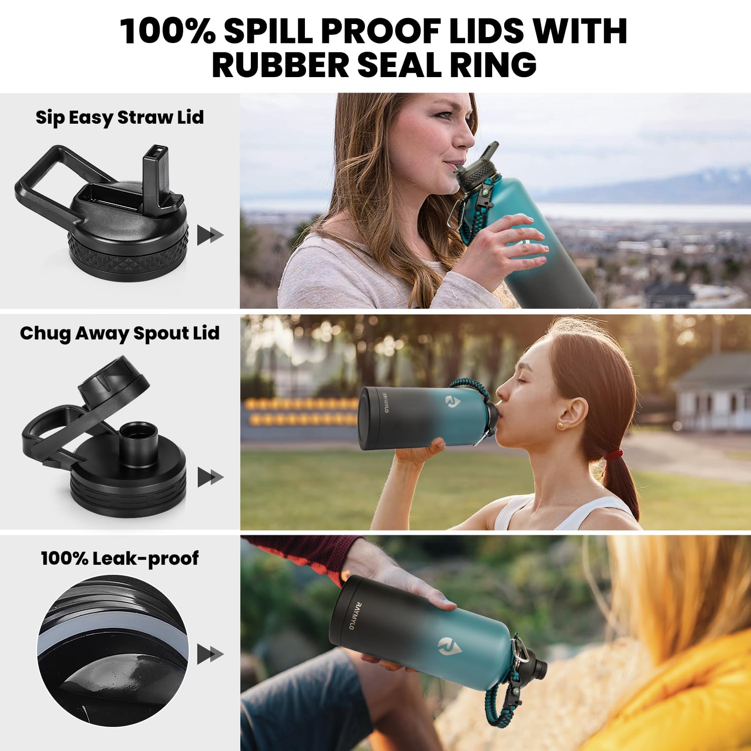 Insulated Water Bottle, Triple Wall Vacuum Stainless Steel (Cold For 48 Hrs), Leak Proof
