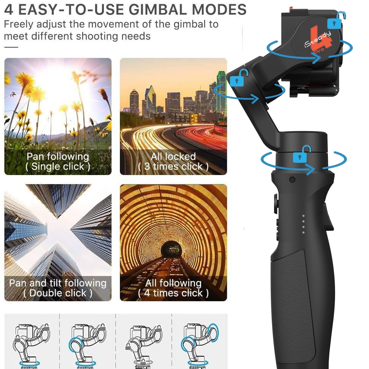 Hohem Isteady Pro 4 3-Axis Gimbal Stabilizer For Gopro 13/12/11/10/9 8/7/6/5, For Osmo Action And Other Action Cameras,Support Bluetooth & Cable Control, Ipx4 Splash Proof With Tripod