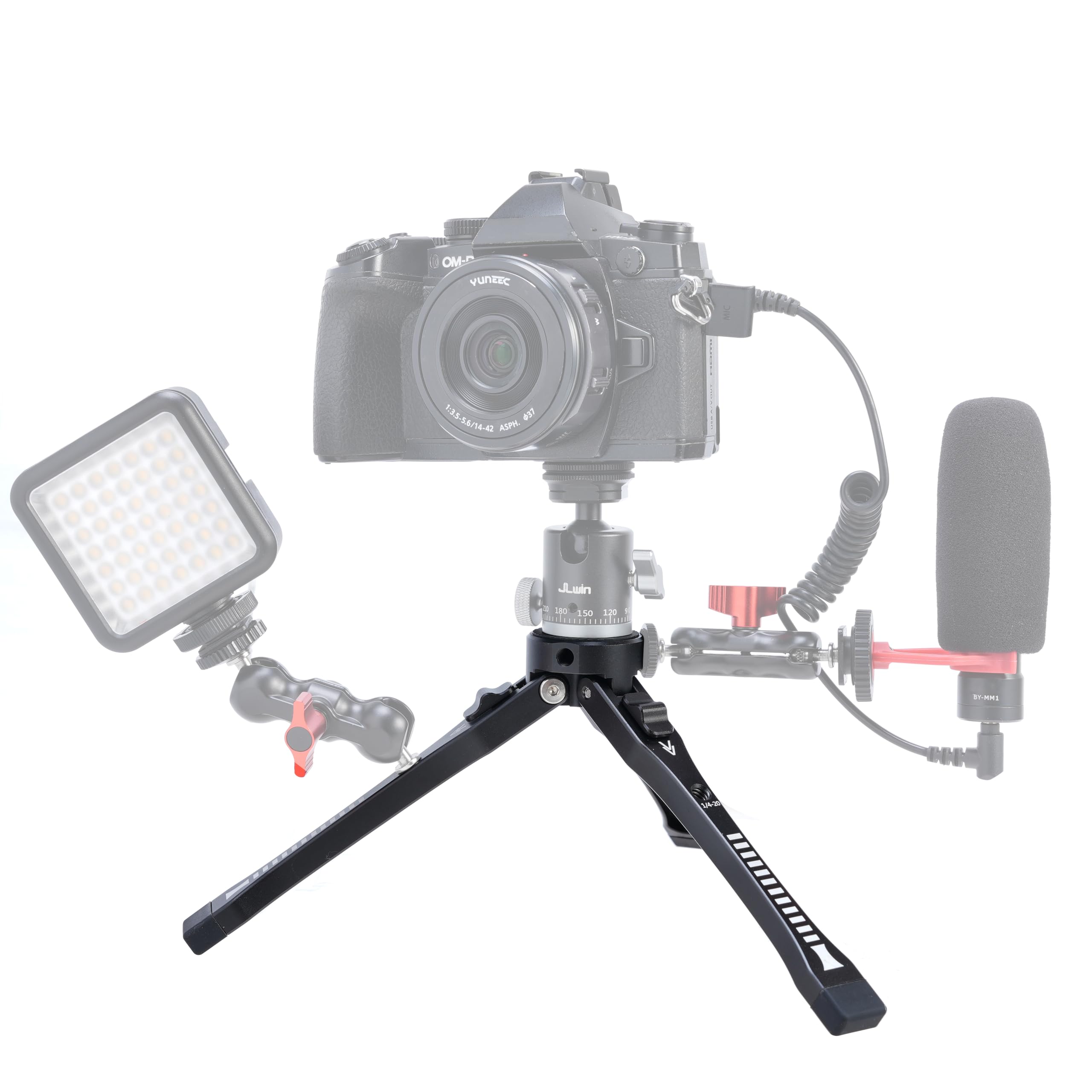 Focusfoto Aluminum Alloy Mini Adjustable Desktop Tripod - 4-Level Height (45Mm-165Mm) With 1/4"-20 Screw Holes, Foldable Hand Grip & Expandable Design For Phone/Camera Accessories