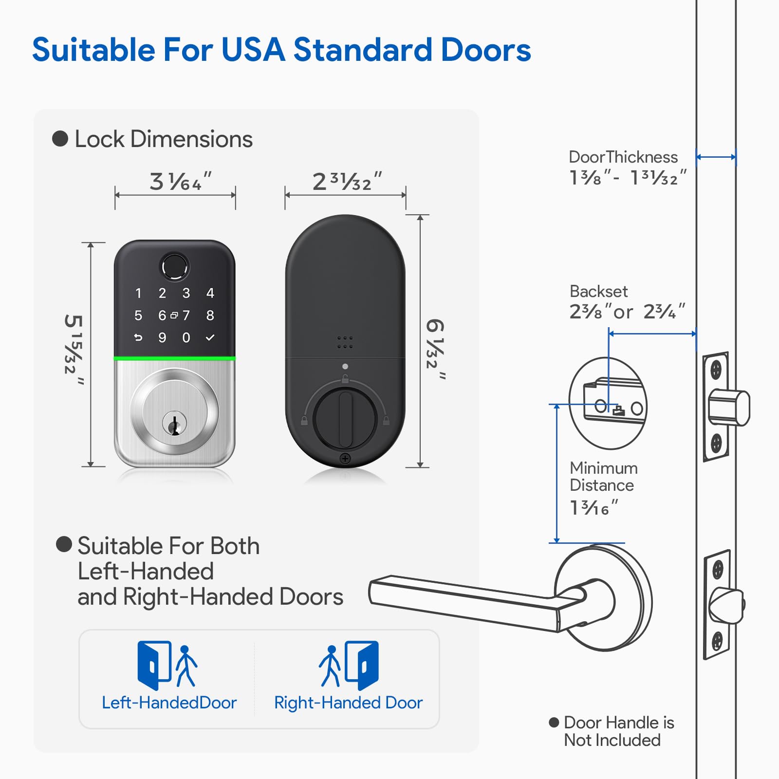 Wisegear Smart Keypad Deadbolt - Waterproof Keyless Entry Door Lock With Fingerprint & Code Access - App Controlled