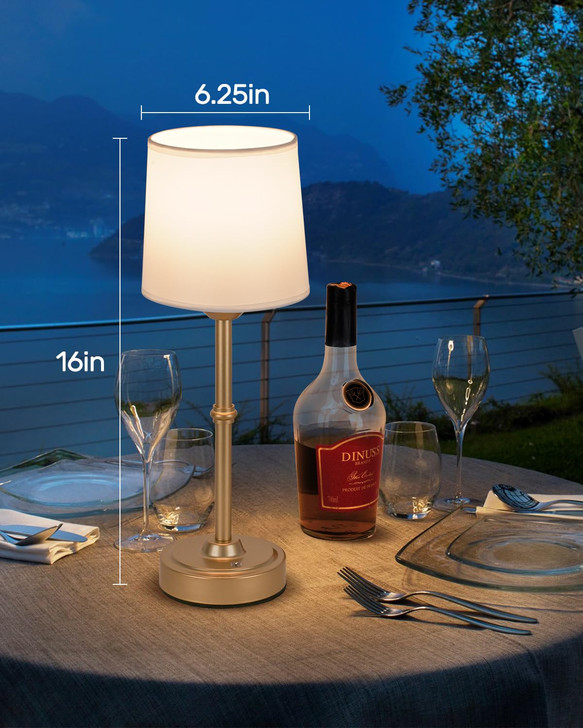 Yogaret Led Cordless Table Lamp-Fabric Shade Desk Lamp, 6000Mah Rechargeable Battery Powered Lighting, Dimmable Light For Dining Room, Bedroom, Bedside, Bar, Night Light