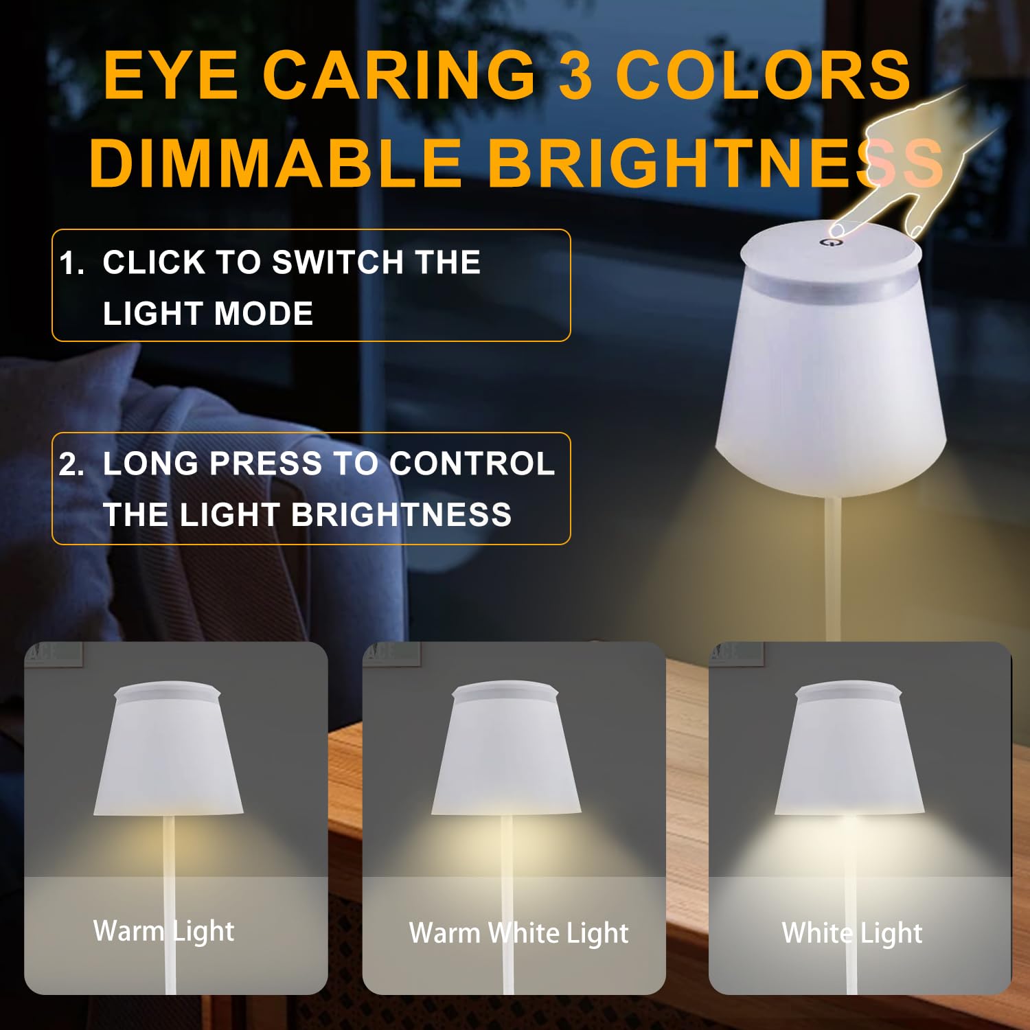 Lalaku Table Lamp Touch Rechargeable Lamps: 3 Colors Stepless Dimming 5000Mah Rechargeable Battery 4 Timing Ip54 Waterproof For Bedside Room (A, 2)