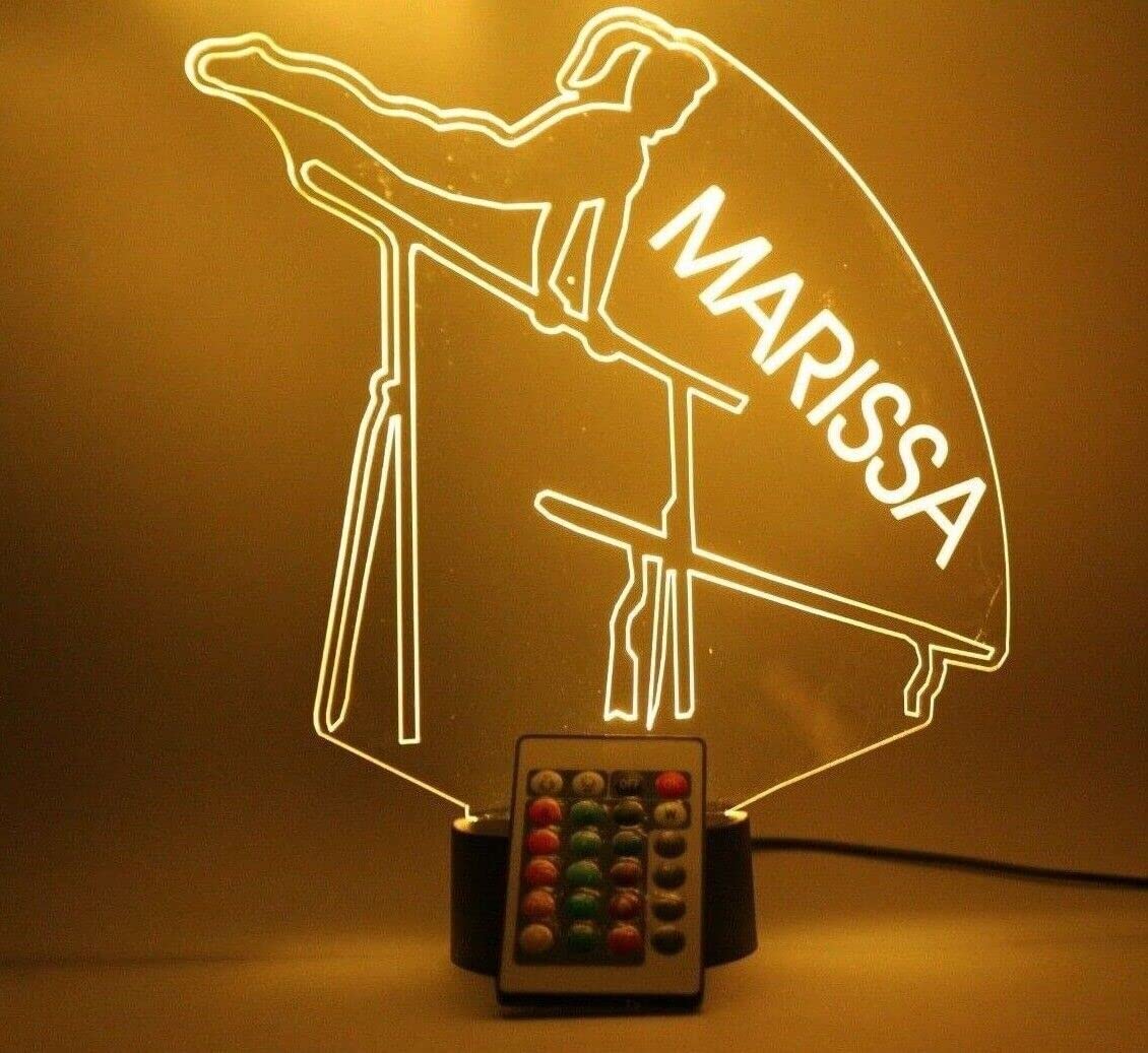 Mirror Mania Gymnast On Bars Night Light Up Lamp Led Personalized Name Engraved Gymnastics Athlete Gymnasts Tumbler Desk Table Lamp, Custom Design Feature - It'S Wow, With Remote, 16 Color Options, Great