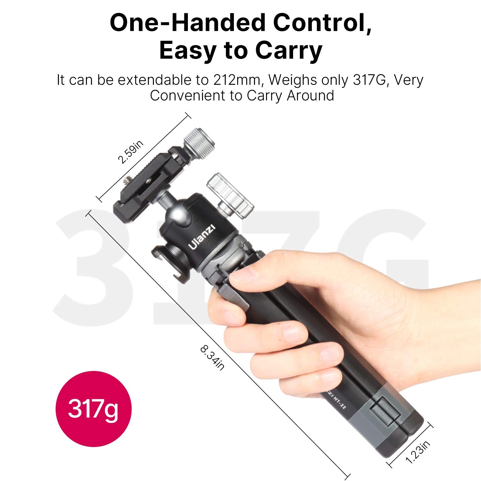 Pictron Portable Desktop Mini Tripod Mt-24 Compact Camera Tripod Aluminum Alloy With 360° Ball Head,1/4 Inches Quick Release Plate For Dslr Camera Video Camcorder, Load Up To 11Lbs/5Kg