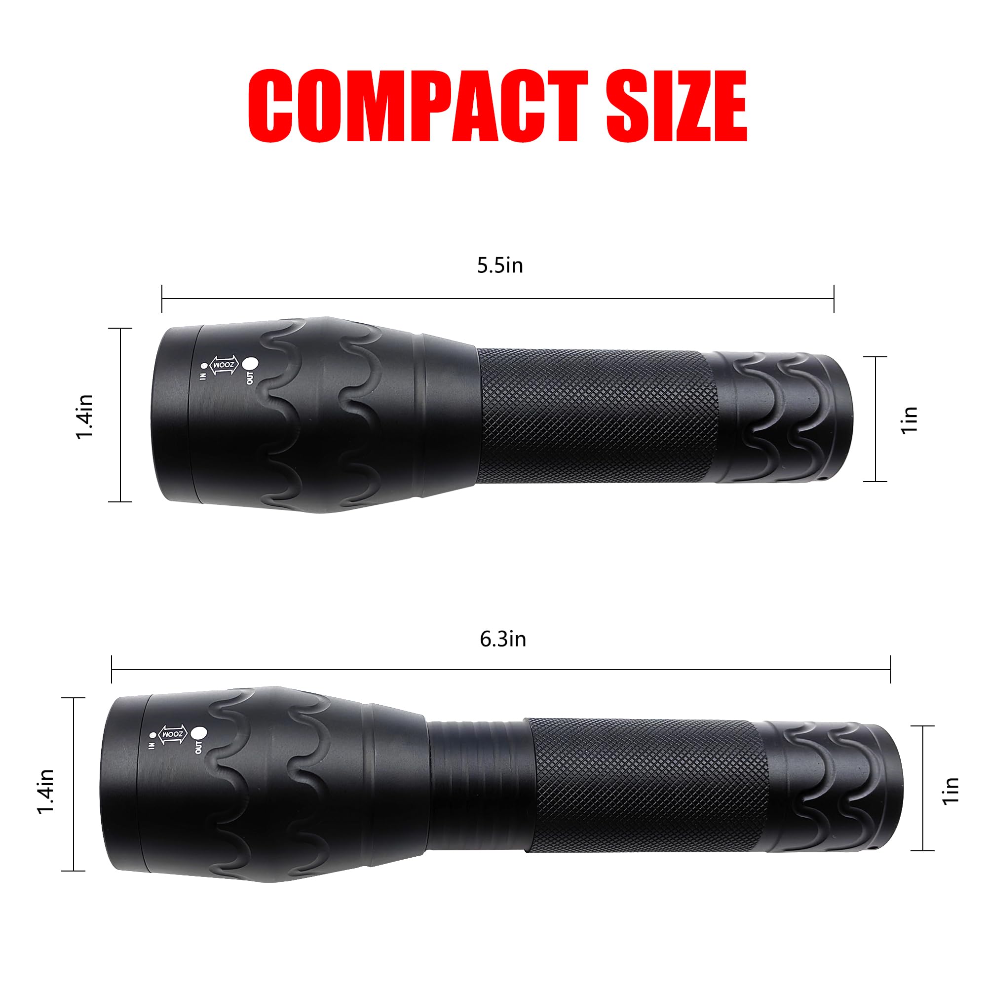Fadomall Green Light Flashlight Single Mode Adjustable Focus Led Torch For Night Hog Hunting, Fishing, Night Observation, 2 Pack