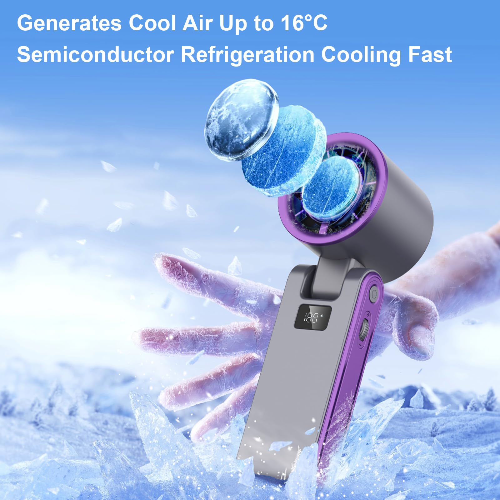 Portable Fan, Handheld Semiconductor Fan With 100 Adjustable Speeds & Led Display - 3000Mah Battery