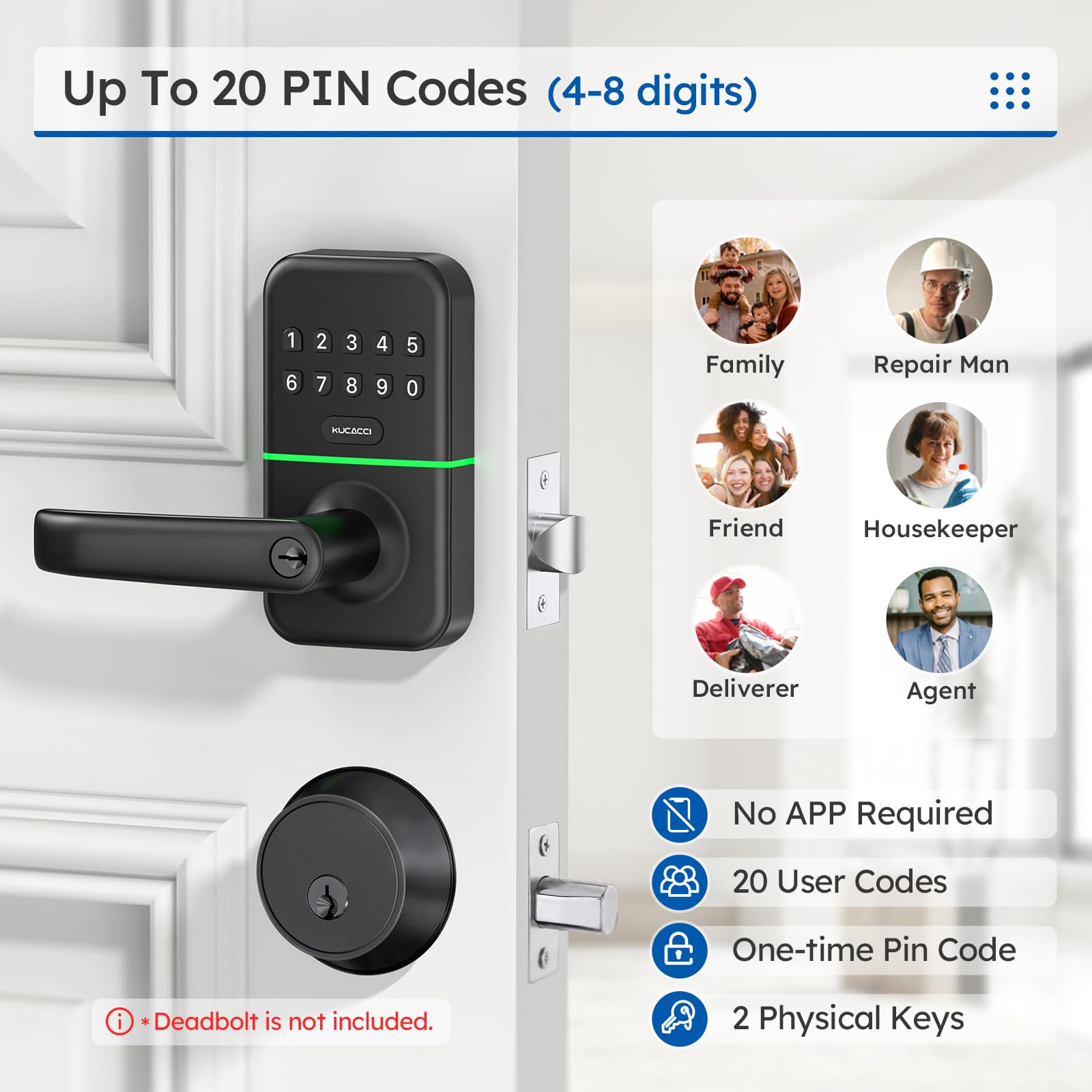 Kucacci Smart Door Handle Lock With Keypad: Keyless Entry Digital Knob For Front Door - Electronic Smart Lock With Keypad - Exterior Code Door Knob - Easy Installation