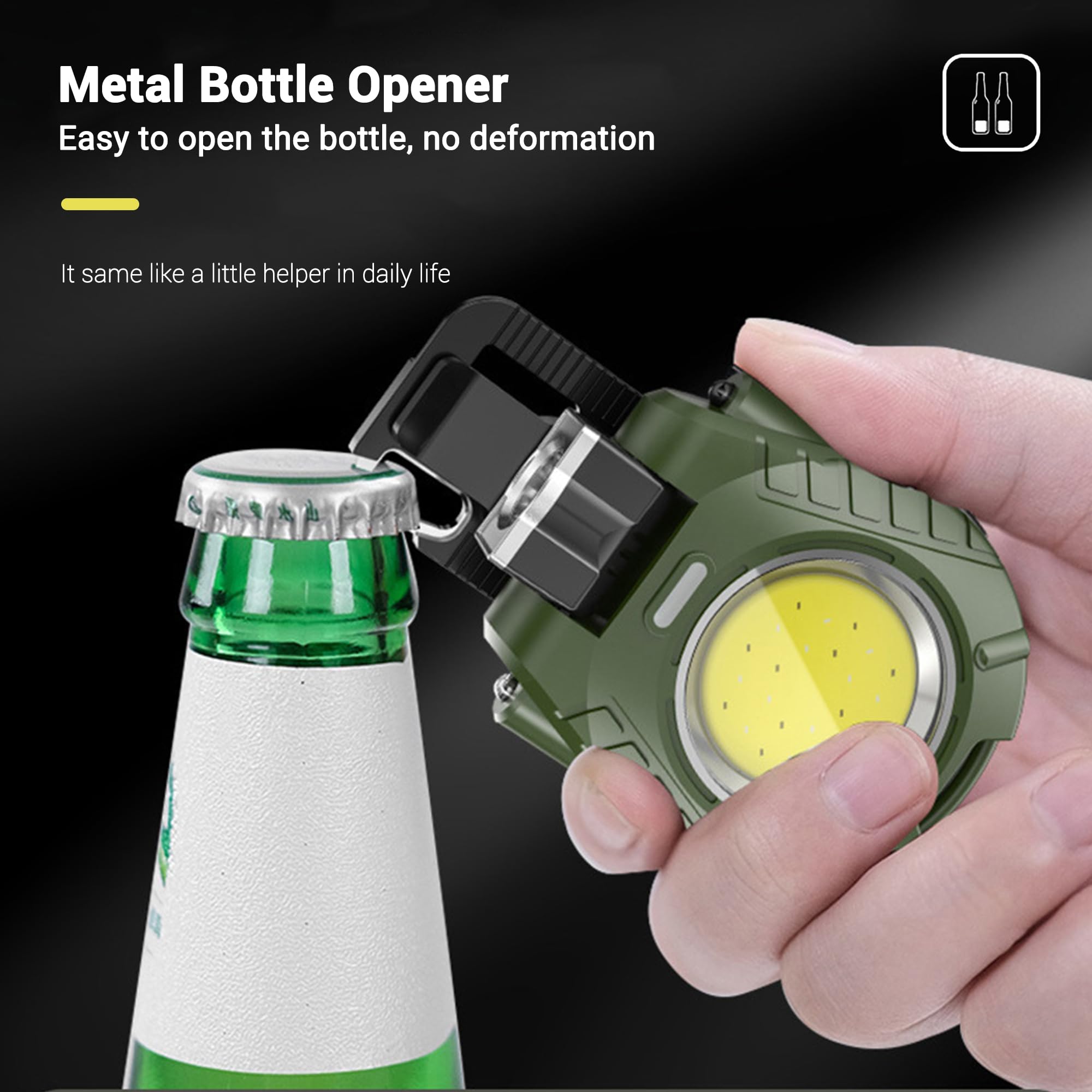 Ciwic Cob Mini Keychain Work Light, Powerful Flashlights 5 Light Modes With Magnetic, Hat Clip Light With Bottle Opener Function, Waterproof Led Flashlight With Smart Sensor For Camping 2 Pack (Green)