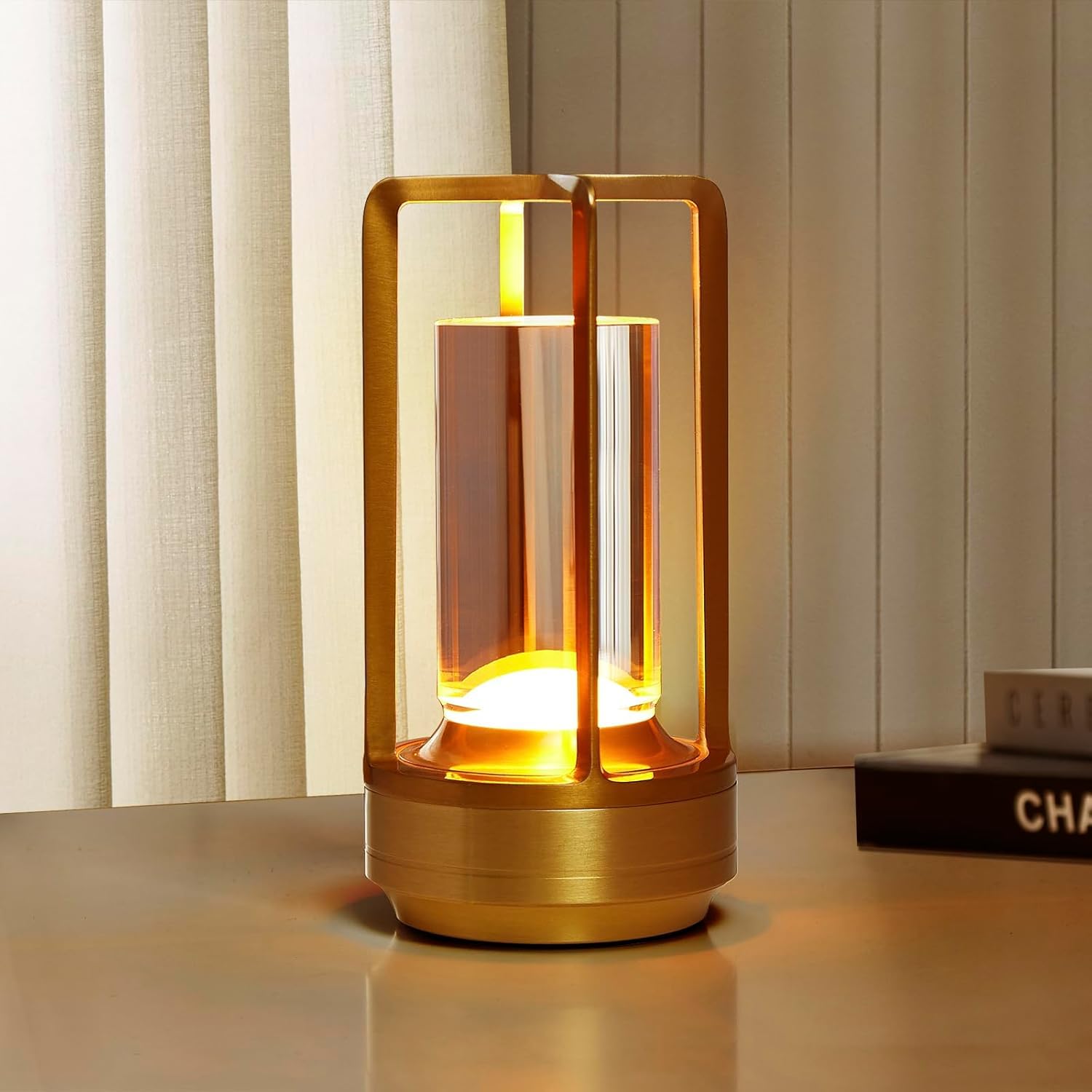 Chivenido Portable Cordless Table Lamp, 4000Mah Lumisom Klarako Crystal Lantern, Rechargeable Metal Table Lamp, 3 Colors Stepless Dimming Touch, Table Light For Restaurant/Bedroom/Bars/Outdoor Party/Camping