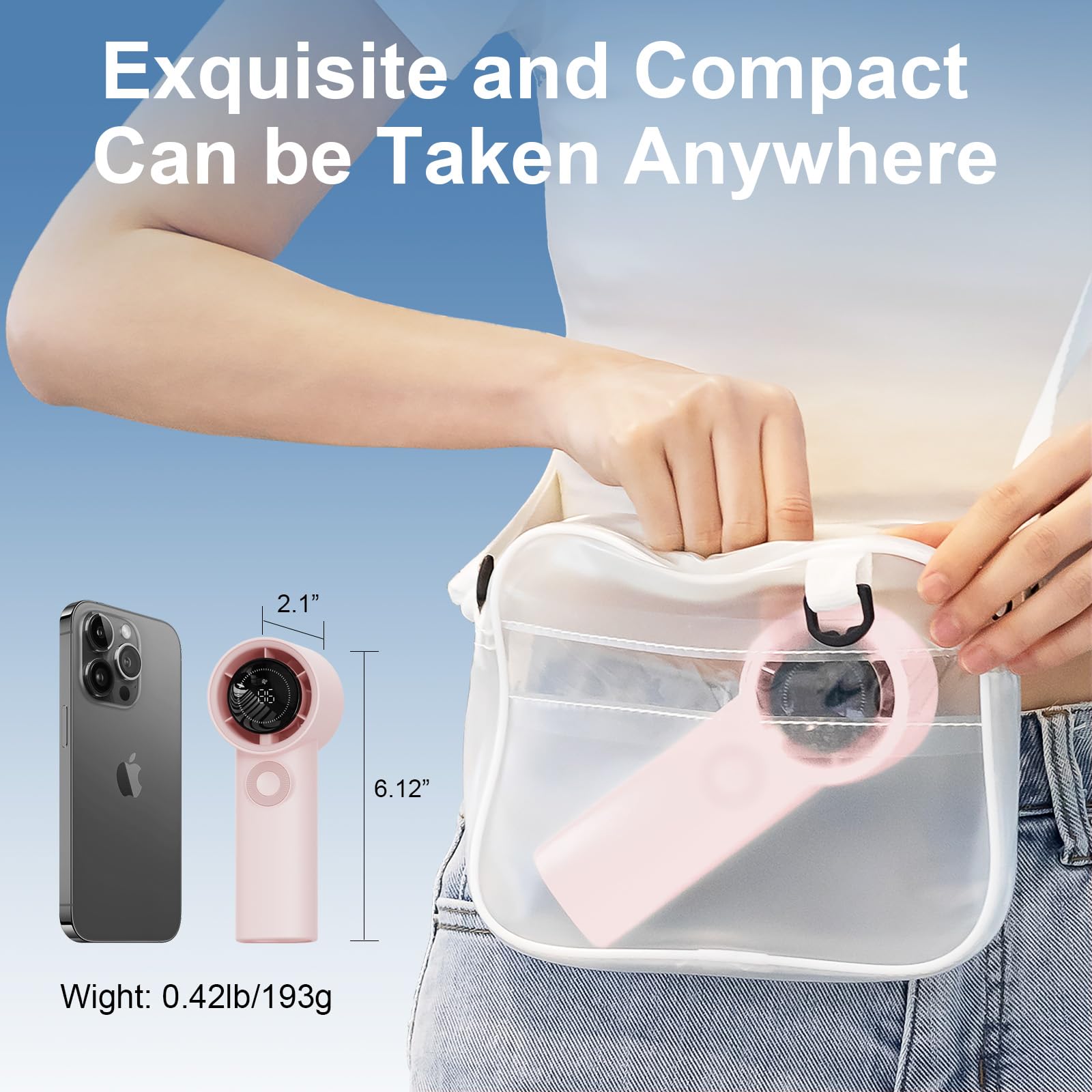 Portable Handheld Turbo Fan With 3600Mah Usb Rechargeable Battery, 100-Speeds, 26H Max Cooling Time