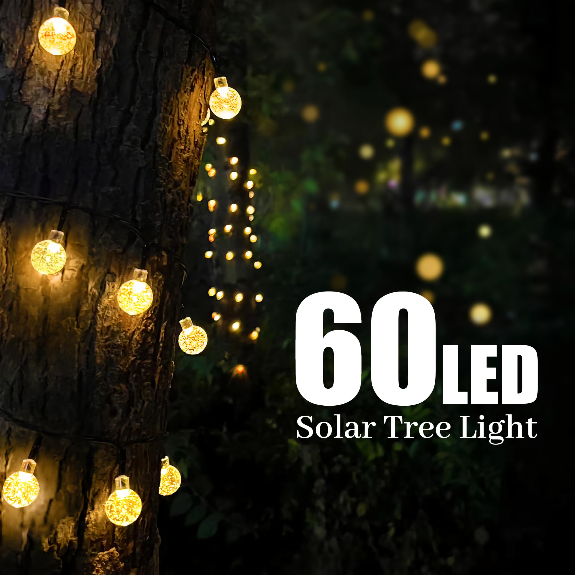 Flechllary Solar String Lights For Outside, Crystal Globe Lights With 8 Modes, Solar String Lights Outdoor Waterproof For Garden Tree Patio Party Christmas Decorations (Warm White)