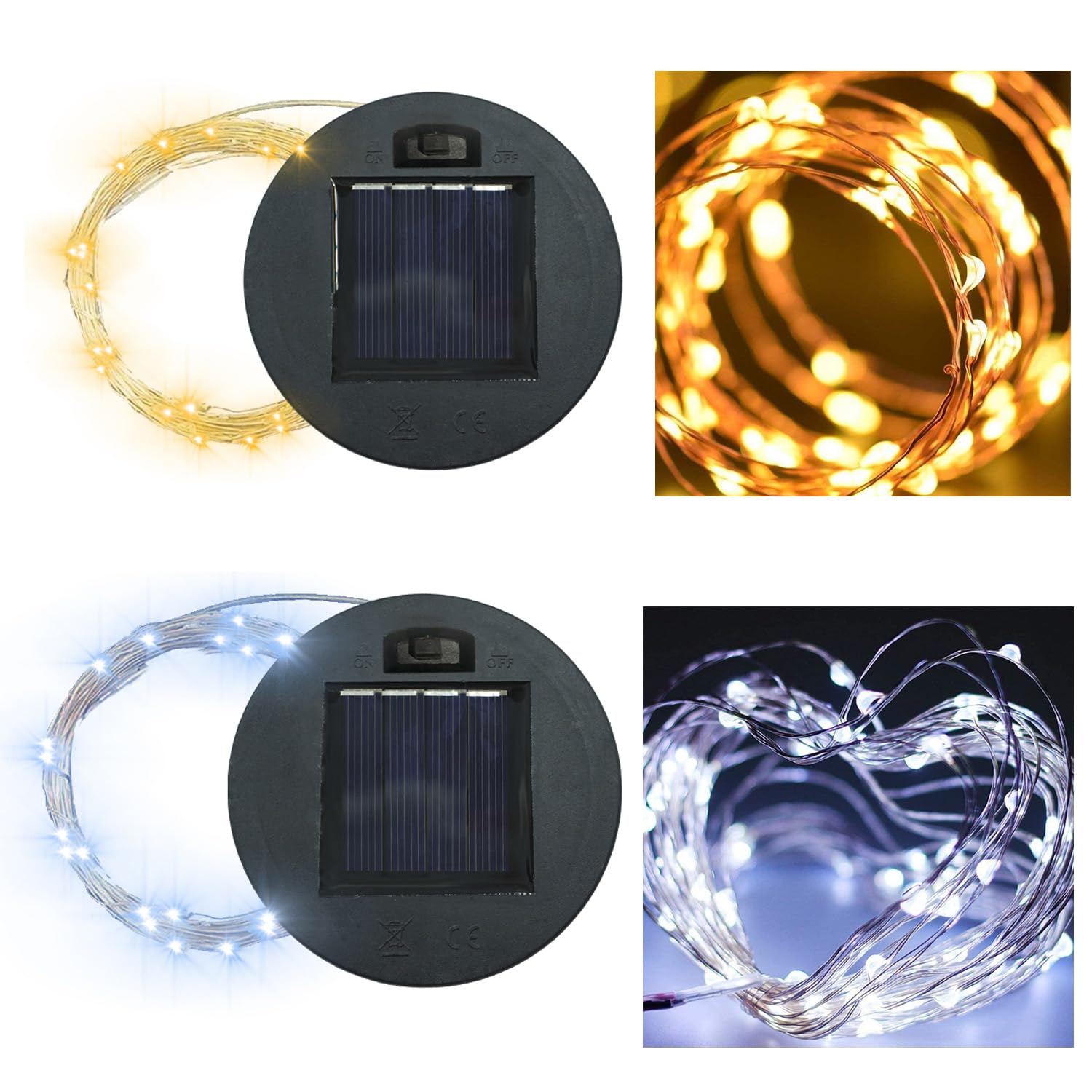 Hdoomn Solar-Replacement Top Lantern Waterproof String - 2 Packs Round Panels Copper Wire Accessories For Garden Watering Can Lights Outdoor Handling Lantern Diy Patio Housewarming Decorations (Cold/Warm)