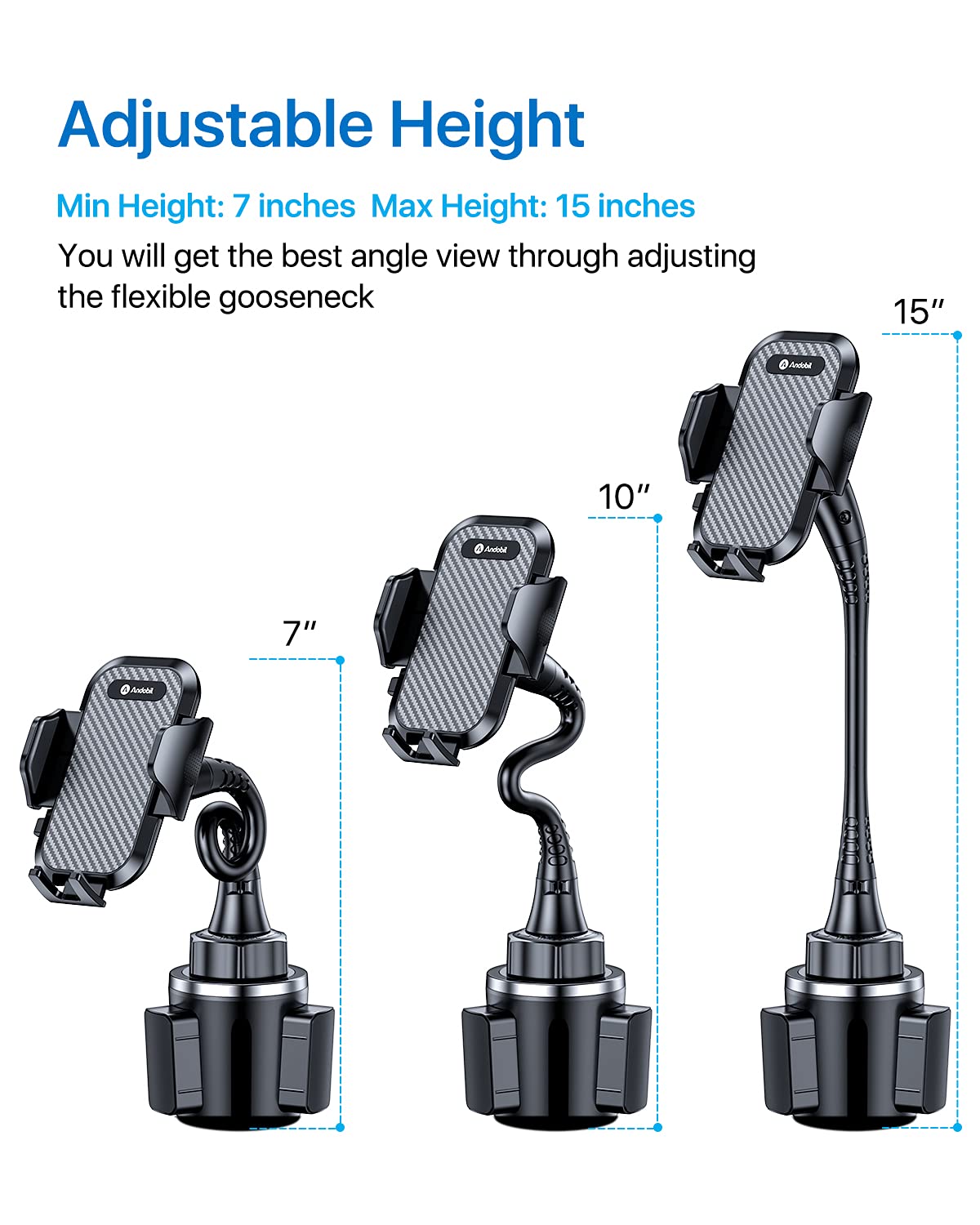 Danmus  Car Cup Holder Phone Mount With Extendable Base, [15-In Adjustable Long Gooseneck] [Military-Grade] Car Truck Mount Compatible With Iphone 15 14 13 12 Pro Max Samsung S23 All