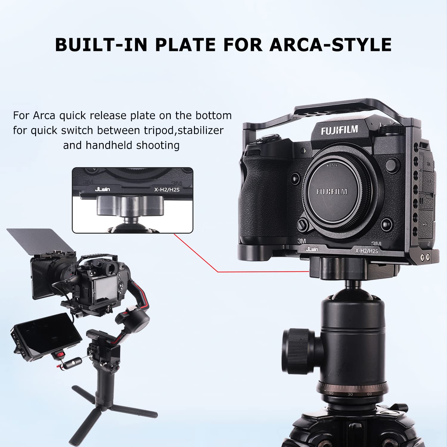 Foeasy Foto4Easy Aluminum Alloy X-H2 X-H2S Cage For Fujifilm X-H2&X-H2S Mirrorless Digital Camera Body,Camera Rig With Nato Rails, Quick Release Plate For Arca