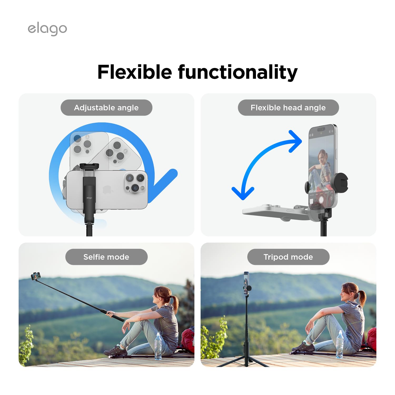 Elago 60" Phone Tripod & Selfie Stick Pro Compatible With Iphone And Galaxy, Remote Controller Included, Portable, Lightweight, Extendable [Pouch, Bluetooth Remote] [Black]