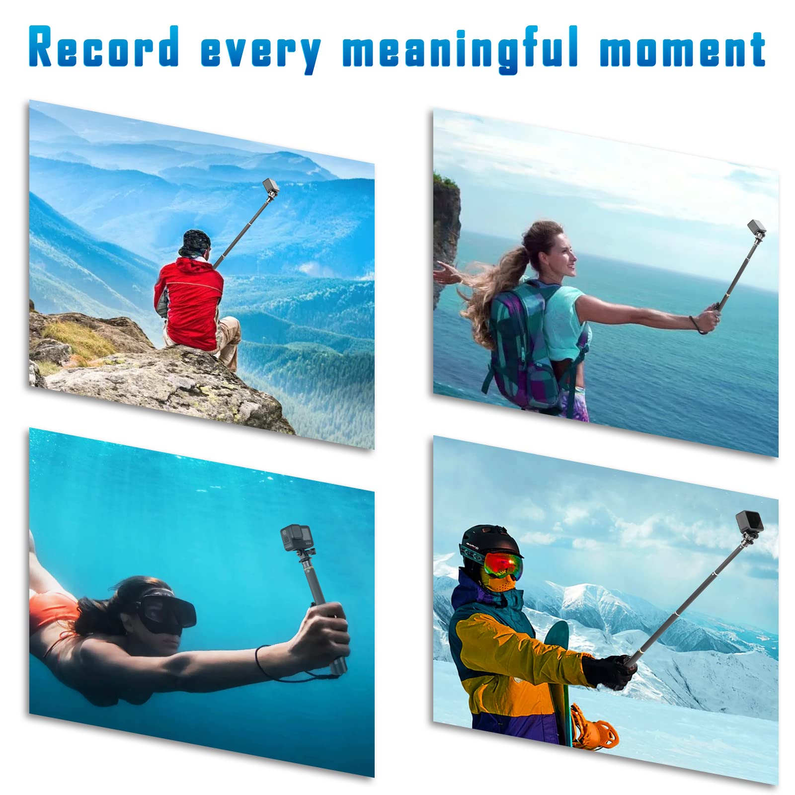 Komclub Monopod Selfie Stick,42 Inch Telescoping Selfie Stick Extendable Poles With Remote Aluminum Tube Stick Adjustable 5 Stage With Hand Strip Portable Selfie Stick Travel Accessories