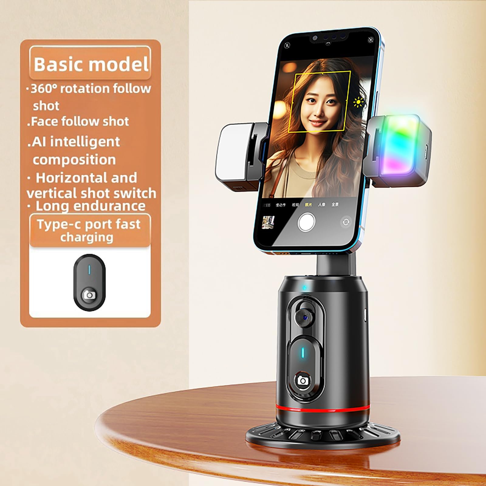 Crienten Auto Face Tracking Tripod 360° Rotating Auto Tracking Phone Stand, No App Required,Phone Camera Stand With Remote，Rechargeable Smart Shooting Stand For Live Video Recording Tiktok - Black
