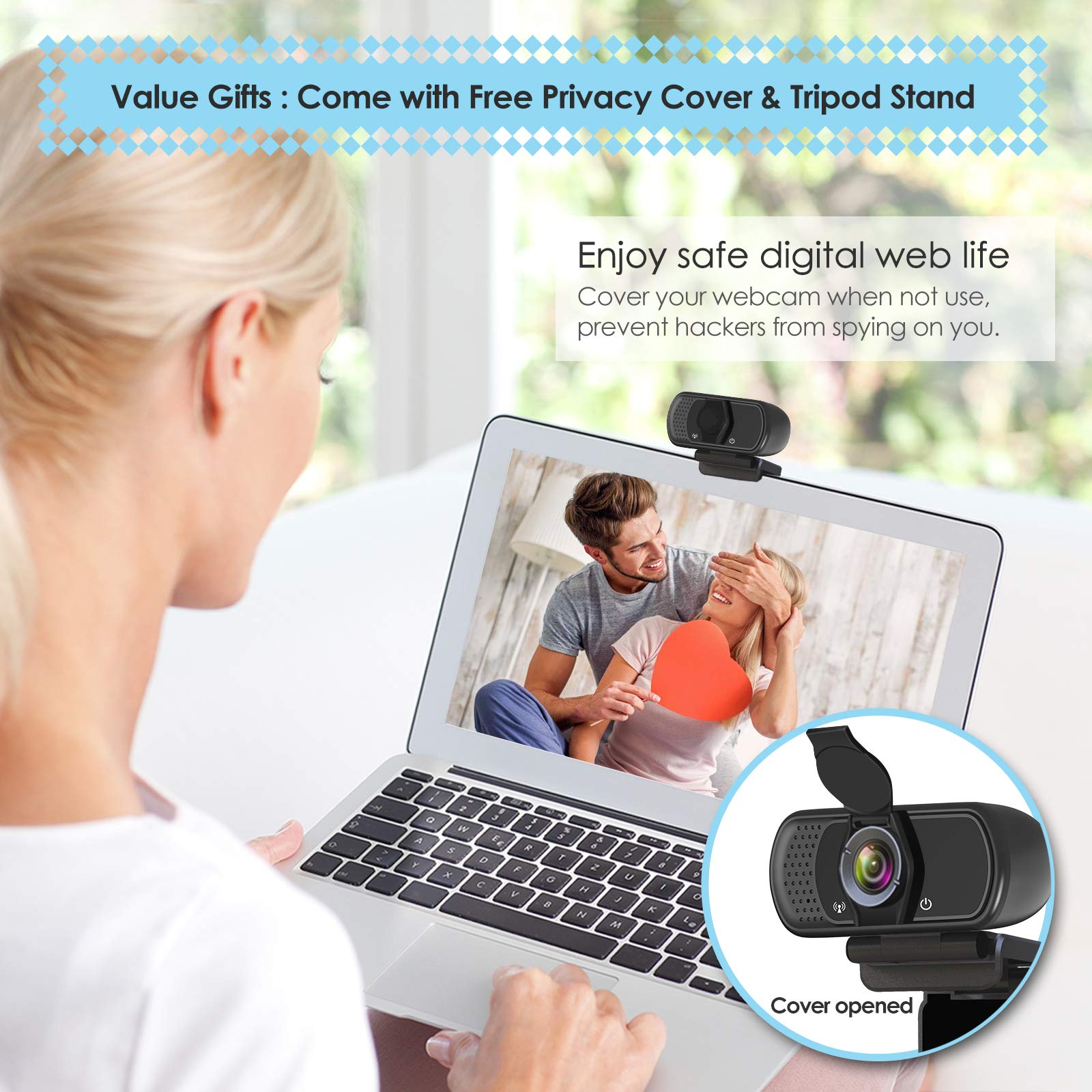 Tolulu 1080P Webcam With Microphone, Hd Webcam Web Camera With Tripod Stand, Widescreen Usb Computer Camera, Streaming Mic Web Cam For Online Calling/Conferencing,Facetime/Youtube Desktop Laptop Pc
