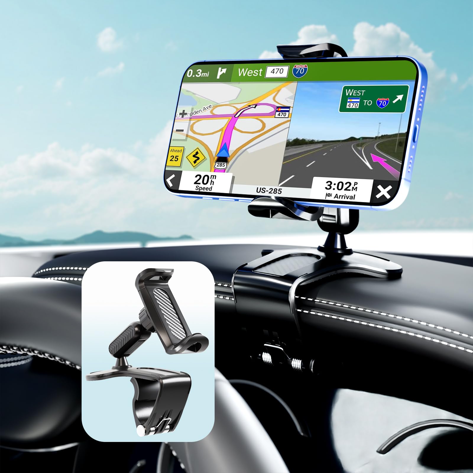 Chdfkkd Phone Mount For Car Dashboard, 360 Degree Rotation Universal Cell Phone Holder For Car Clip Mount Stand Suitable For 4 To 7" Smartphones (Standard Black)