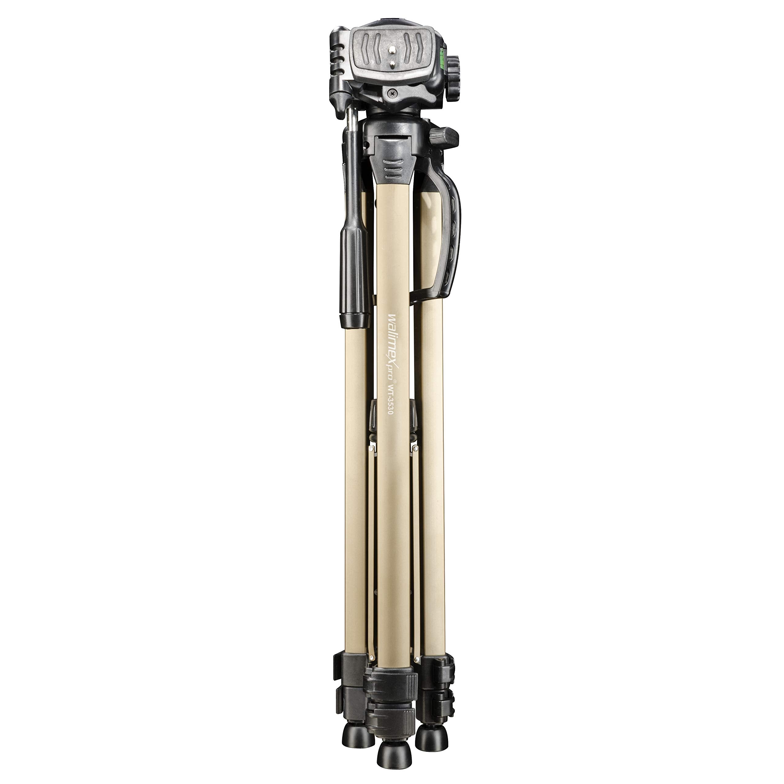 Walimex Pro Walimex Wt-3530 Basic Tripod With 3D Panhead, 146 Cm (Max. Load-Bearing Capacity 3 Kg, Incl. Carry Bag, One Spirit Level, 1 Level)