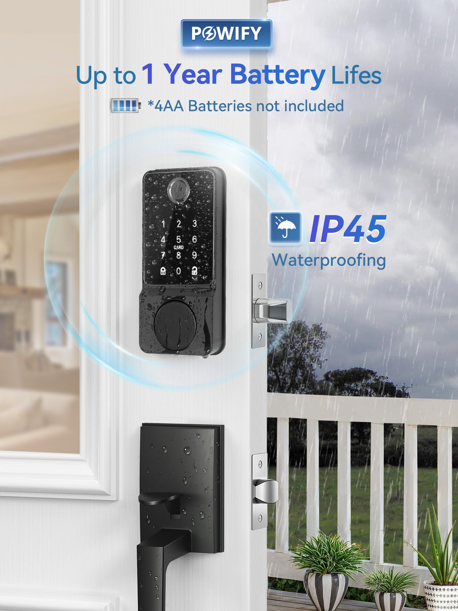 Powify Keyless Entry Door Lock With Handle, App Control Smart Front Lock Set, Keypad Door Lock With Handle, Keypad Deadbolt Auto Lock, Easy To Install, Bluetooth, Black