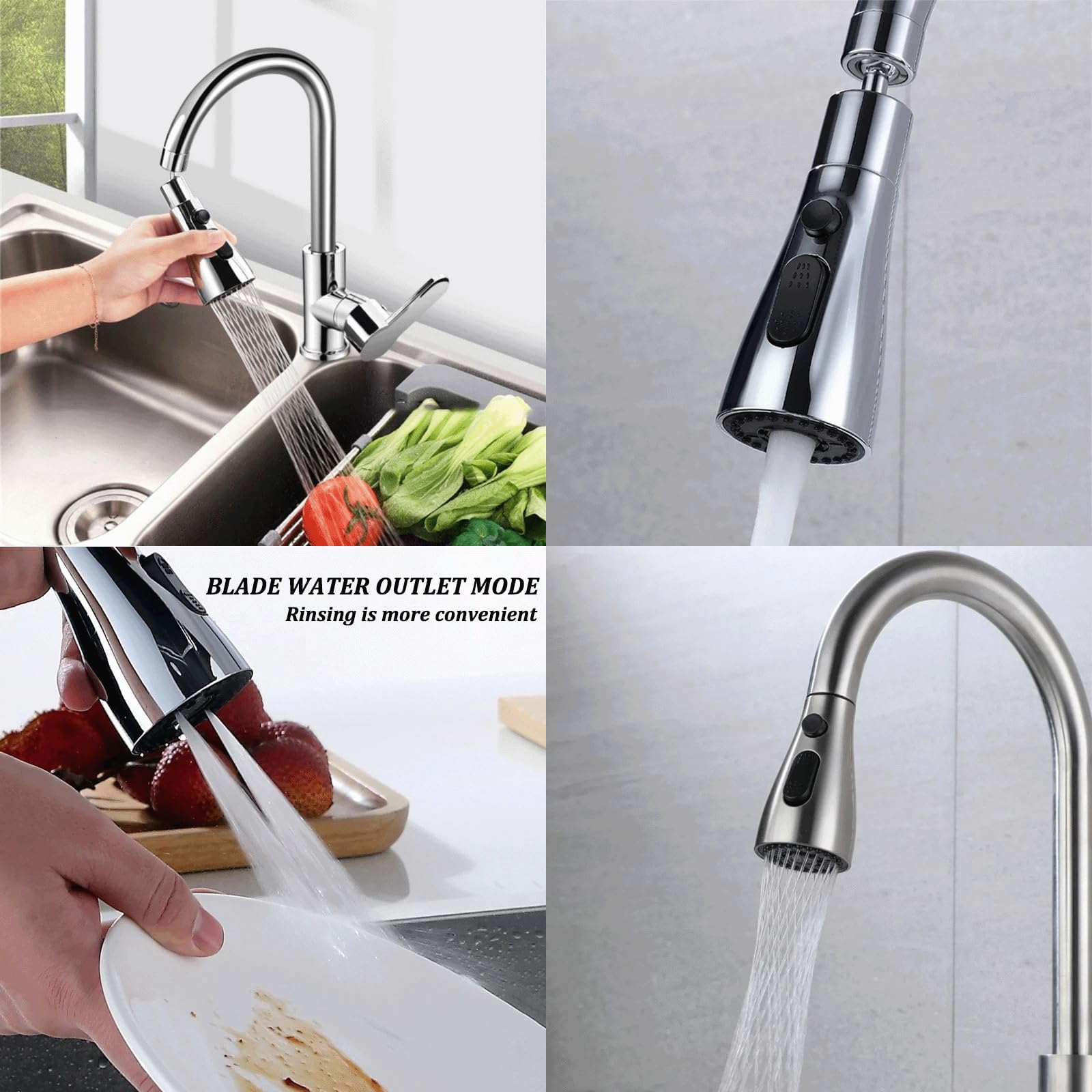 Qusmeiyici Kitchen Faucet Head Replacement With 9 Adapters, Metal Pull Down Sink Faucet Head, 3 Function Sink Sprayer, American Standard Faucet Adapter, Sink Hose Attachment For Faucet, Moen Kohler Delta Faucets