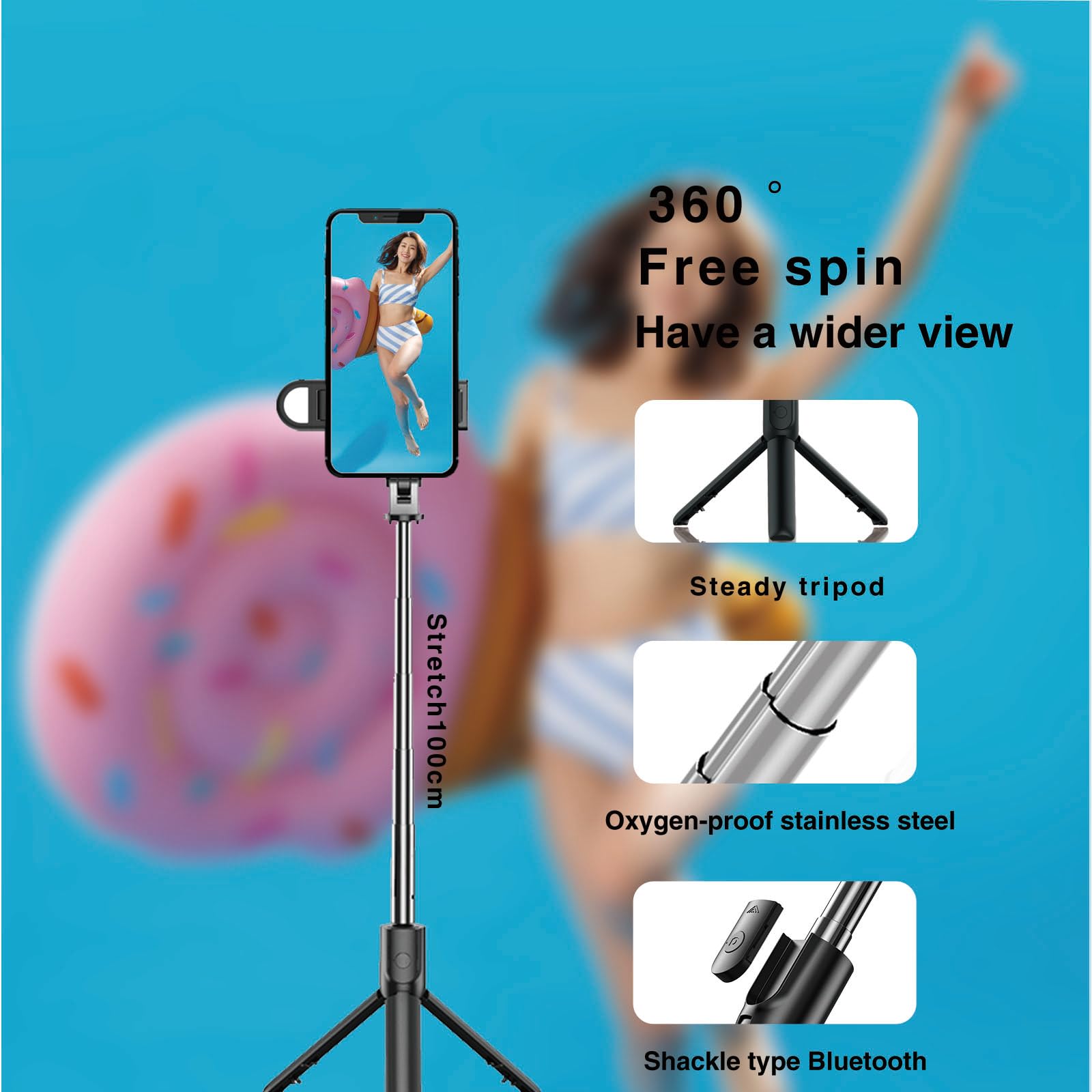 Boeica Phone Tripod & Selfie Stick, Extendable Cell Phone Tripod Stand With Wireless Remote, Mini Tripod Compatible With Iphone Android For Travel Group Selfie/Live Streaming/Video Recording (S05-S)