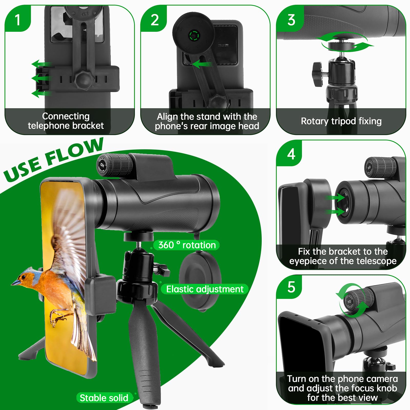 Mapleboom 80X100 Hd Monoculars Telescope For Adults High Powered With Smartphone Tripod & Bak4 Prism For Birdwatching/Hunting/Camping/Concert Travelling