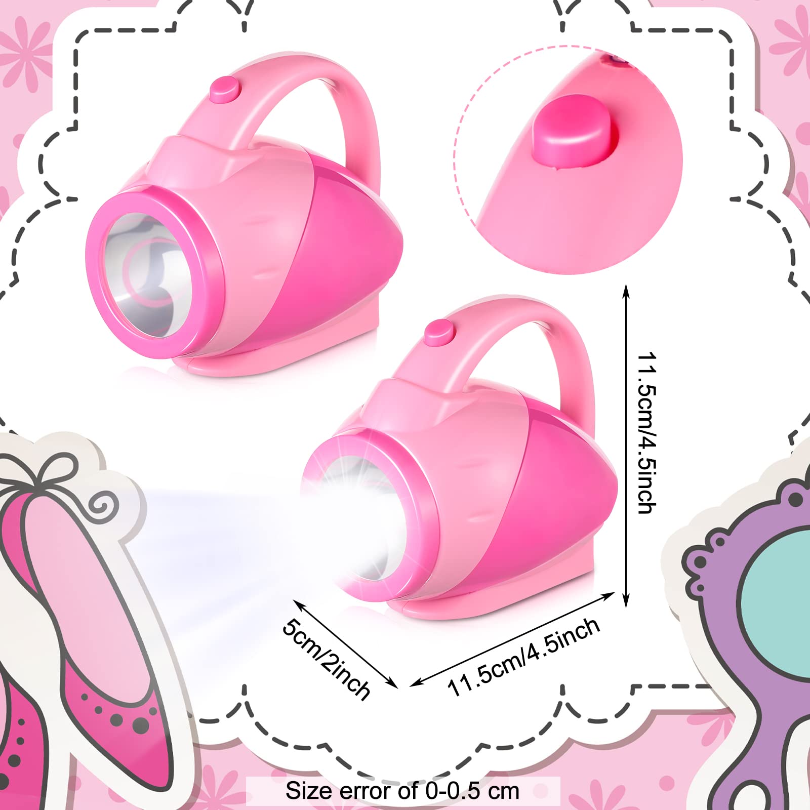 Nosiny 2 Pieces Kids Flashlights For Toddlers Pink Girls Plastic Flashlights With Easy Grip Handle Toddlers Camping Essentials For Kids Boys Girls