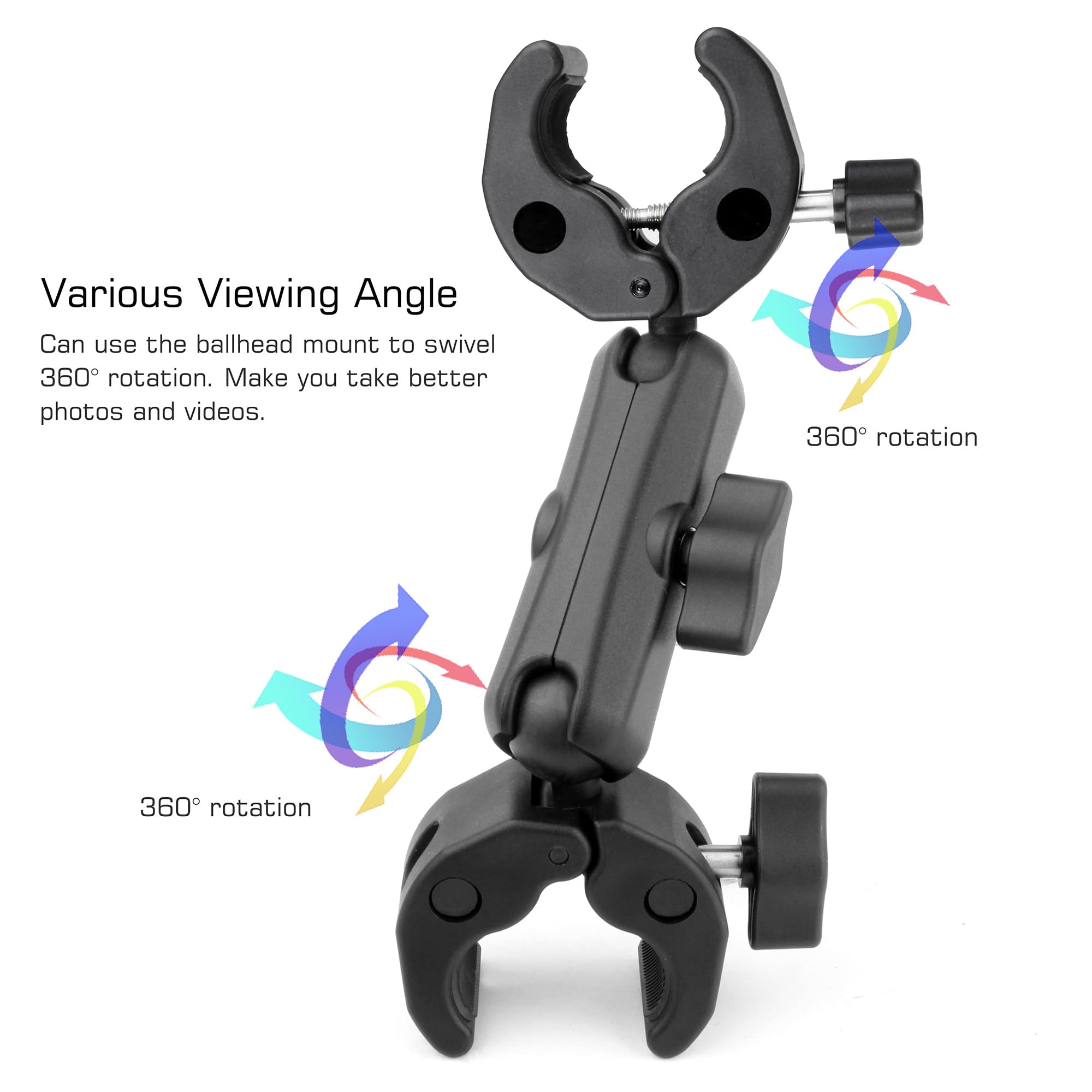 Gepuly Super Clamp Double Camera Clamp, 20-50Mm Aluminum Magic Arm Dual Ball Head Heavy Duty For Handlebar/Tripod/Photo Studio Light Stand/Umbrella Chair/Pole/Cross Bars/Motorcycle/Bike/Tabletop