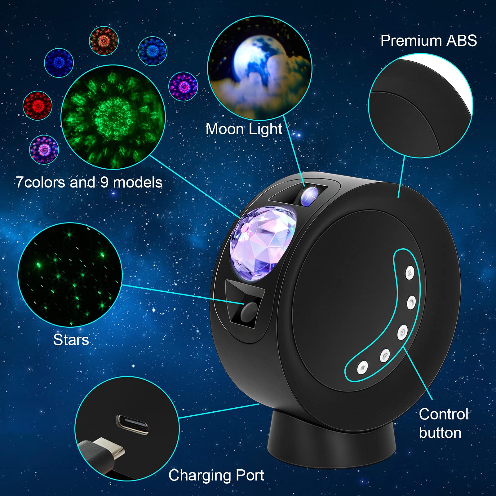 Kivotac Galaxy Star Projector With Remote Control, Adjustable Brightness, Time Setting - For Bedroom, Gaming, Home Theater Ceiling