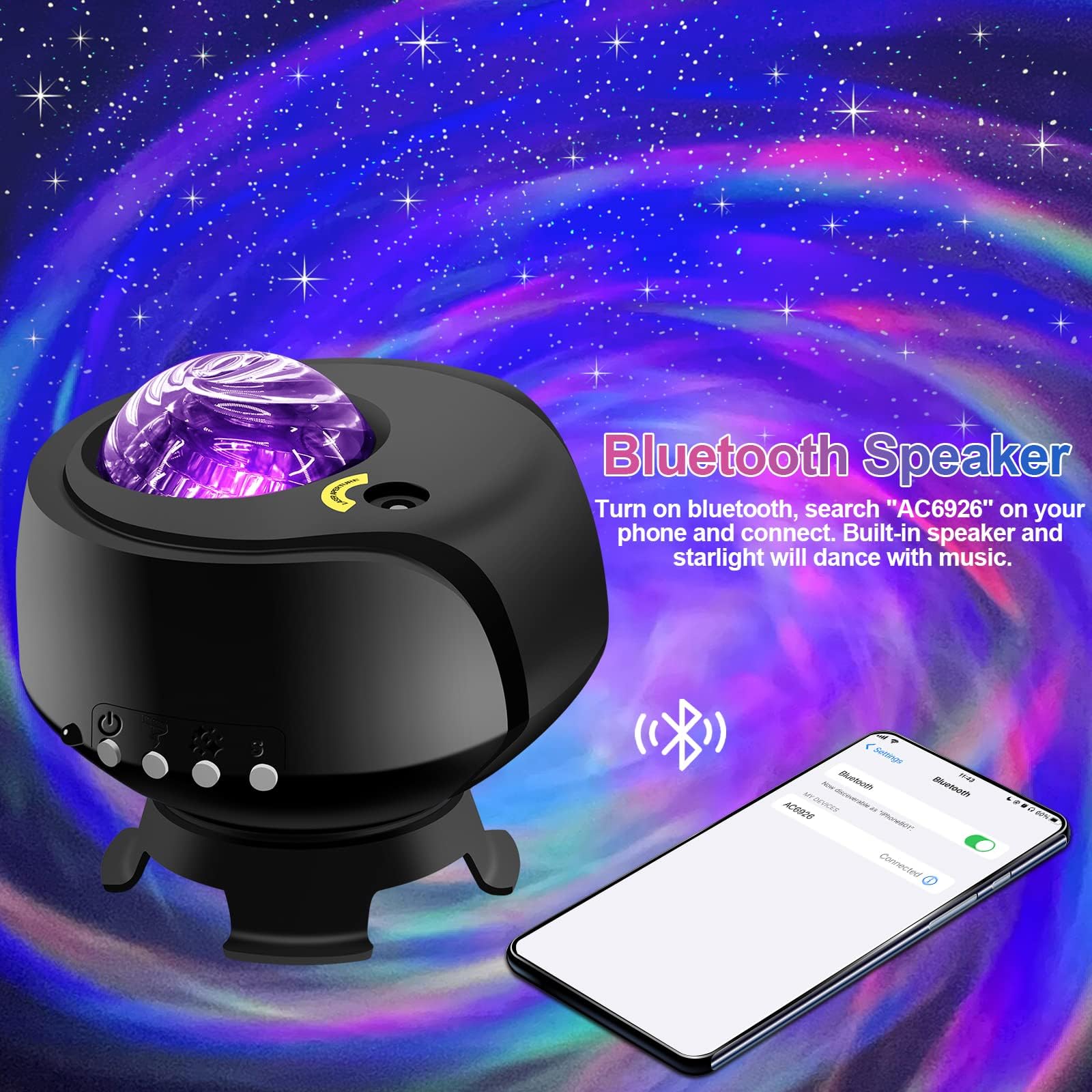 Fliti Larger Coverage Area Star Projector, With Changing Nebula And Galaxy Shapes Night Light