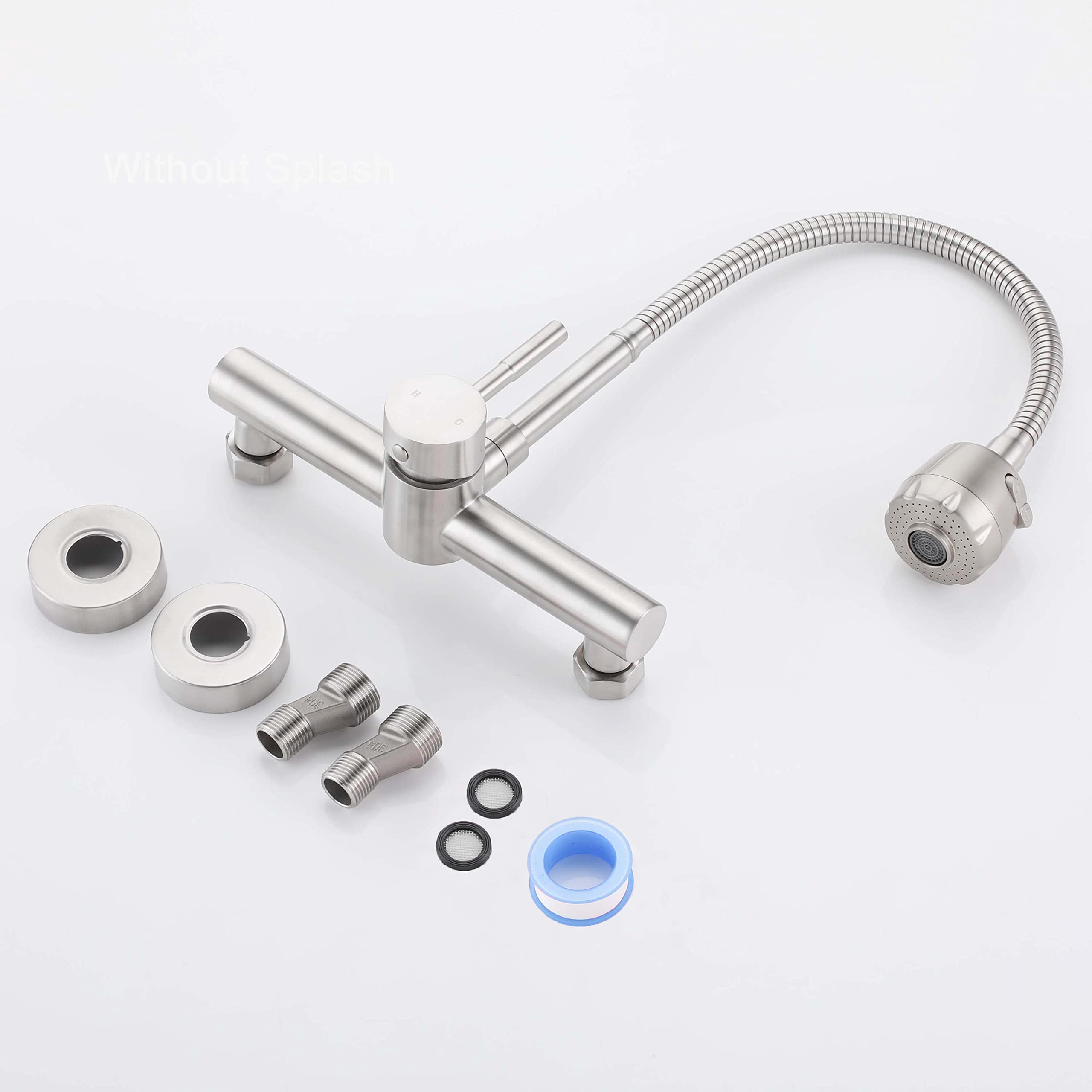 Hosilova Wall Mount Kitchen Faucet One Handle 8" Inch Center Commercial Sink Faucet With Stainless Steel Constructed Brushed Nickel Finish Commercial Kitchen Sink Faucet