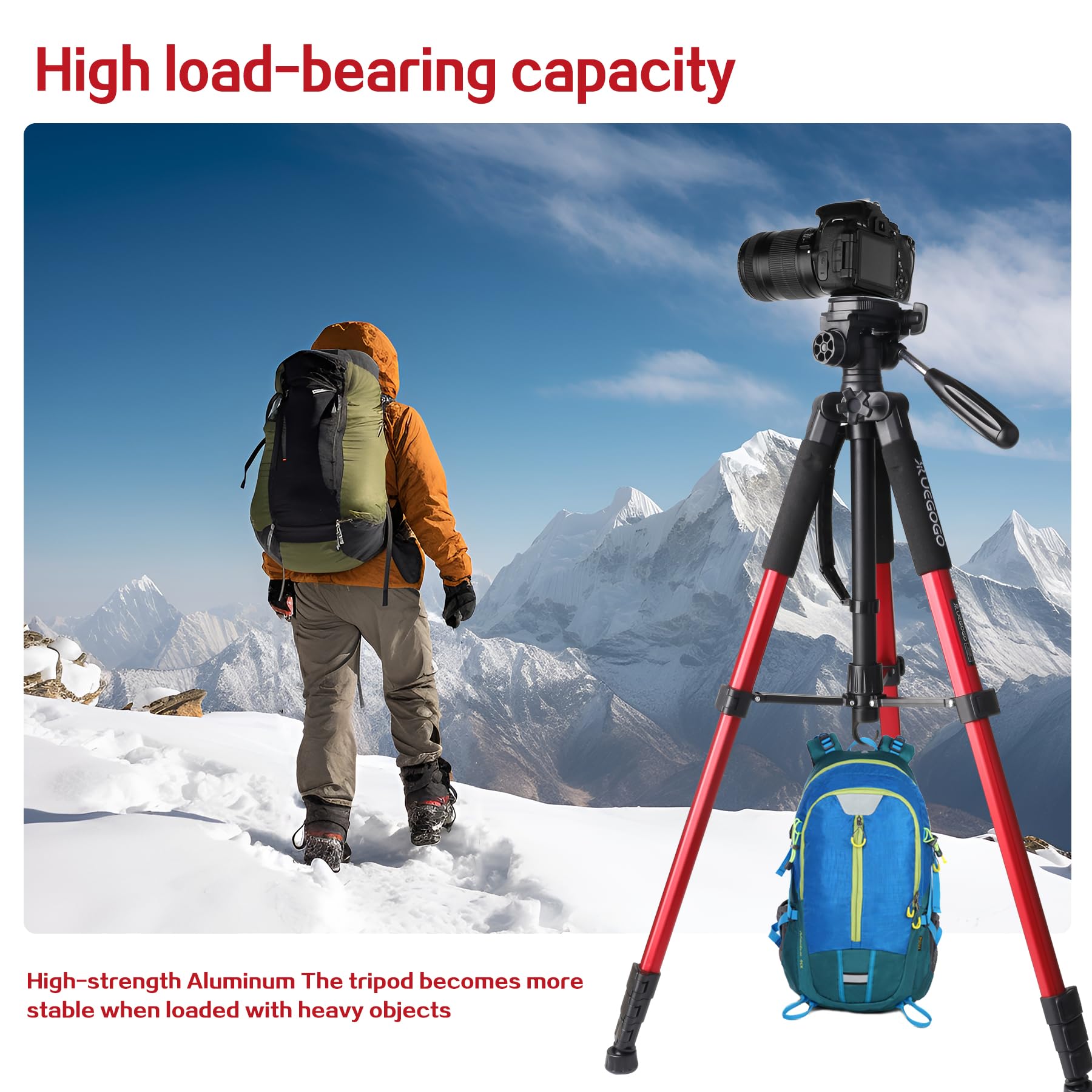 Senndio Red Luminum Professional Tripod With 360° Ball Head, 74 Inch Stand For Camera Slr, Travel Tripod Stand With Phone Holder For Camera