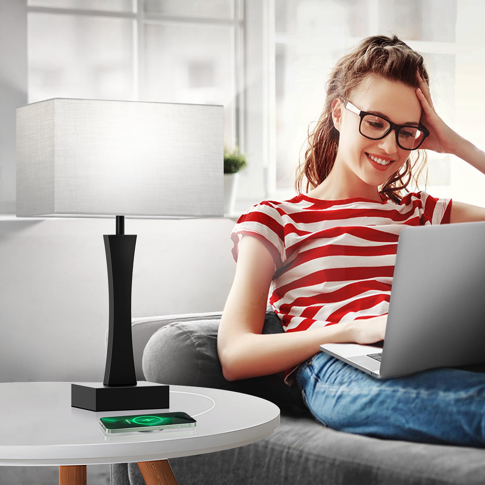 Seealle Bedside Lamps For Night Stands - 3 Way Dimmable Table Lamp For Bedroom With Usb C+A Ports,Modern Bedside Lamps Set Of 2, Touch Lamps For Nightstand Living Room Side Table End Tables(Bulbs Included)