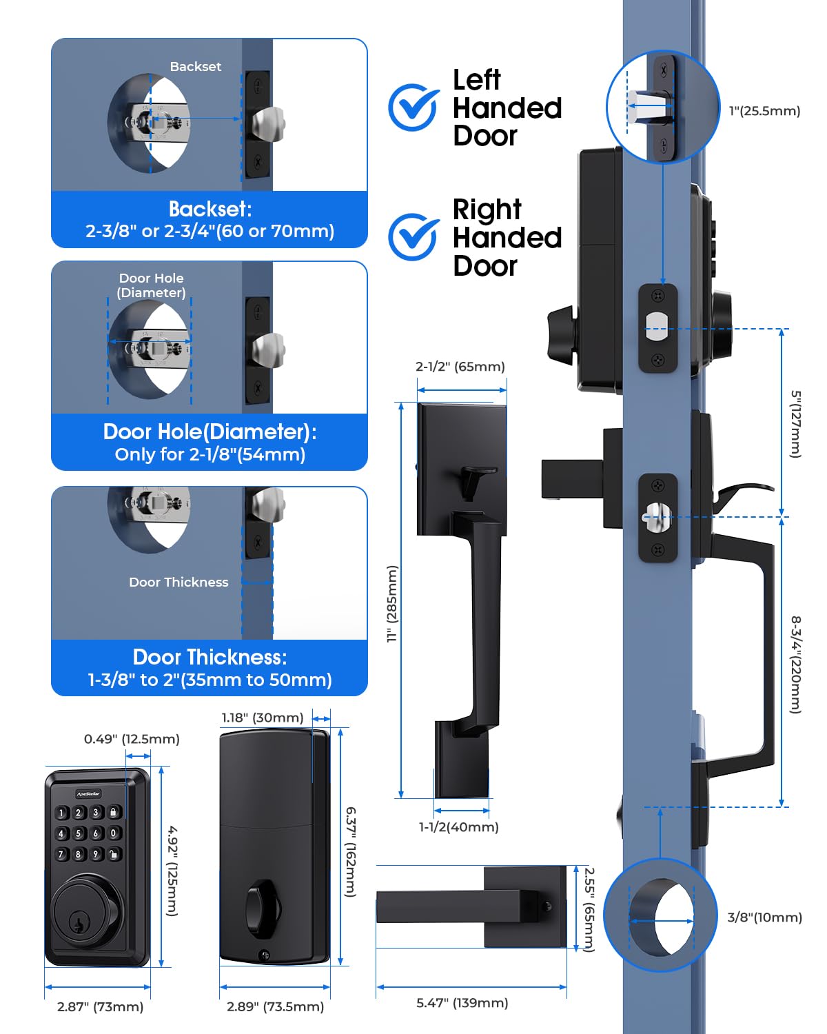 Apestellar Keyless Entry Door Lock Deadbolt With Handle Set - Front Door Lock Set- Electronic Keypad Deadbolt - Smart Lock -Easy Installation -Matte Black