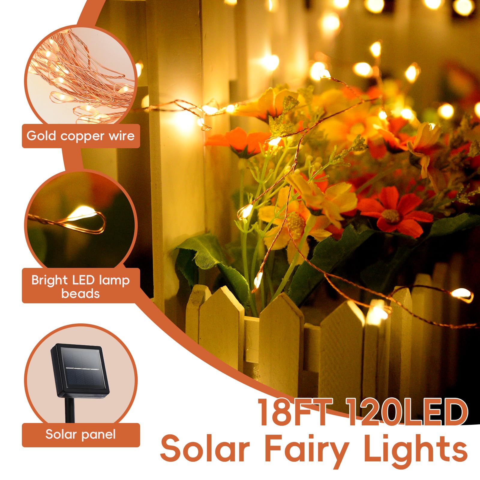 Dailyart Solar Lights Outdoor Waterproof 120 Led Solar Fairy Lights With 8 Lighting Modes 11.5Ft Firecracker Solar String Light For Outside Patio Balcony Garden Wedding Christmas Decor (Warm White)