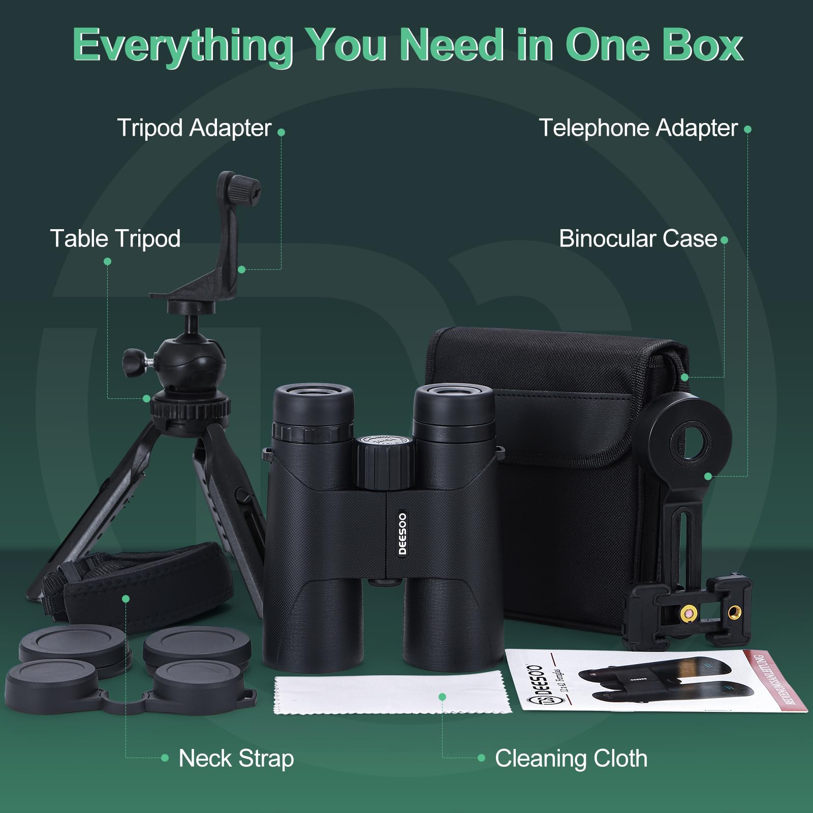 Deesoo 12X42 Hd Binoculars For Adults High Powered - Binoculars For Bird Watching With Large Field Of View - High Magnification Binocular With Phone Adapter, Plastic Tripod For Hiking Hunting