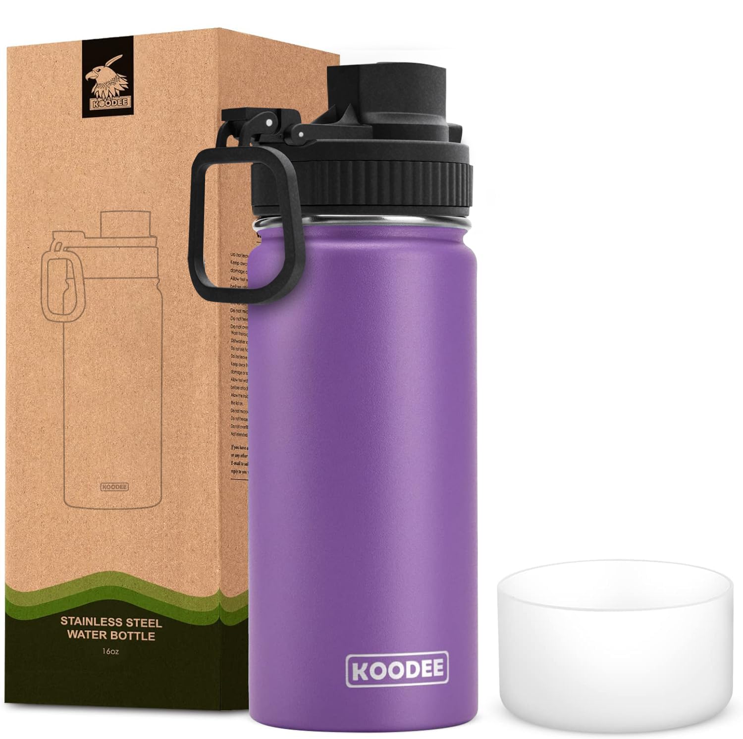 Koodee Water Bottle 16 Oz Stainless Steel Double Wall Vacuum Insulated Water Bottle For Kids School
