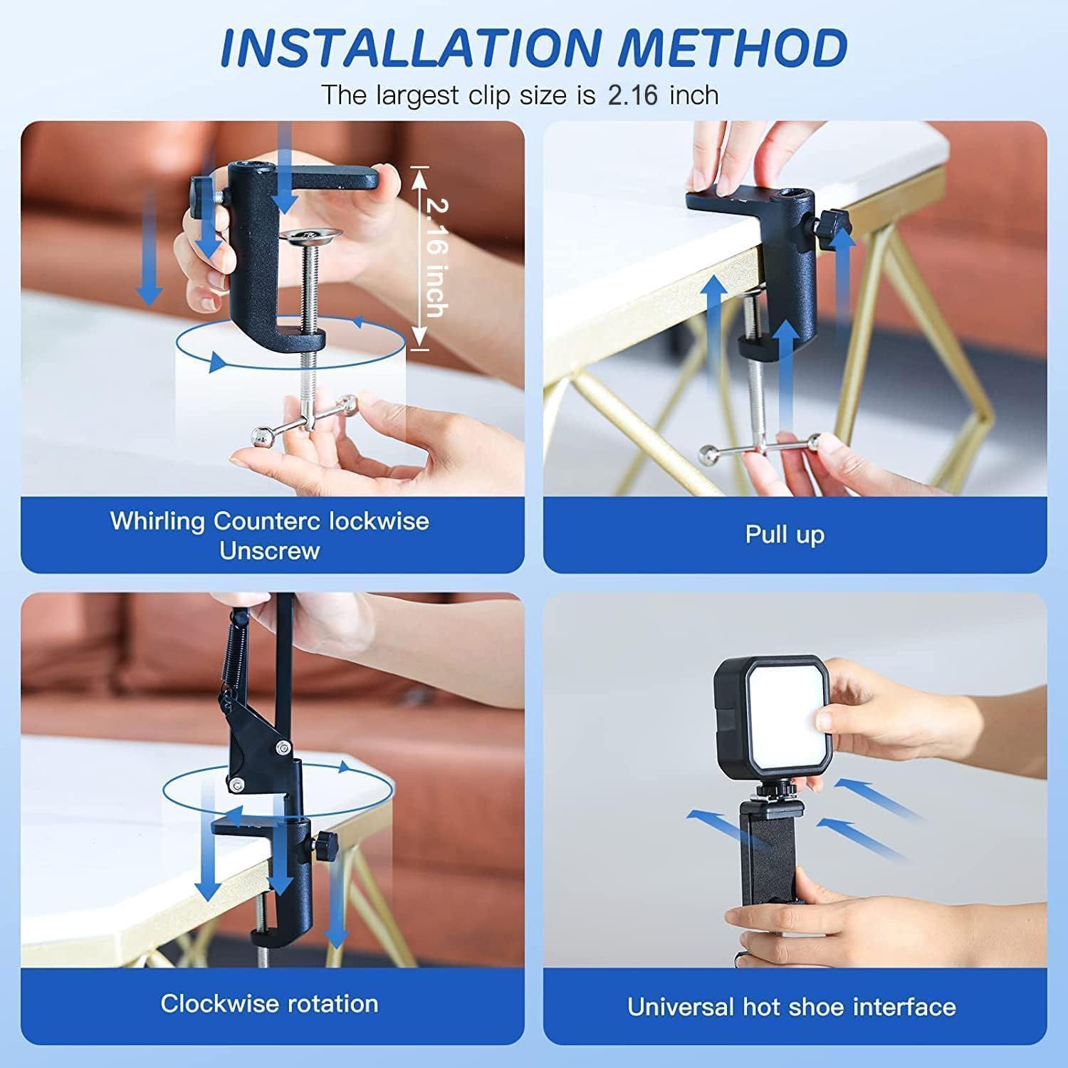 Ljinge Overhead Phone Mount, Articulating Arm Cell Phone Holder With Led Light, Flexible Phone Stand For Live Streaming, Video Recording, Painting Lighting, Cooking